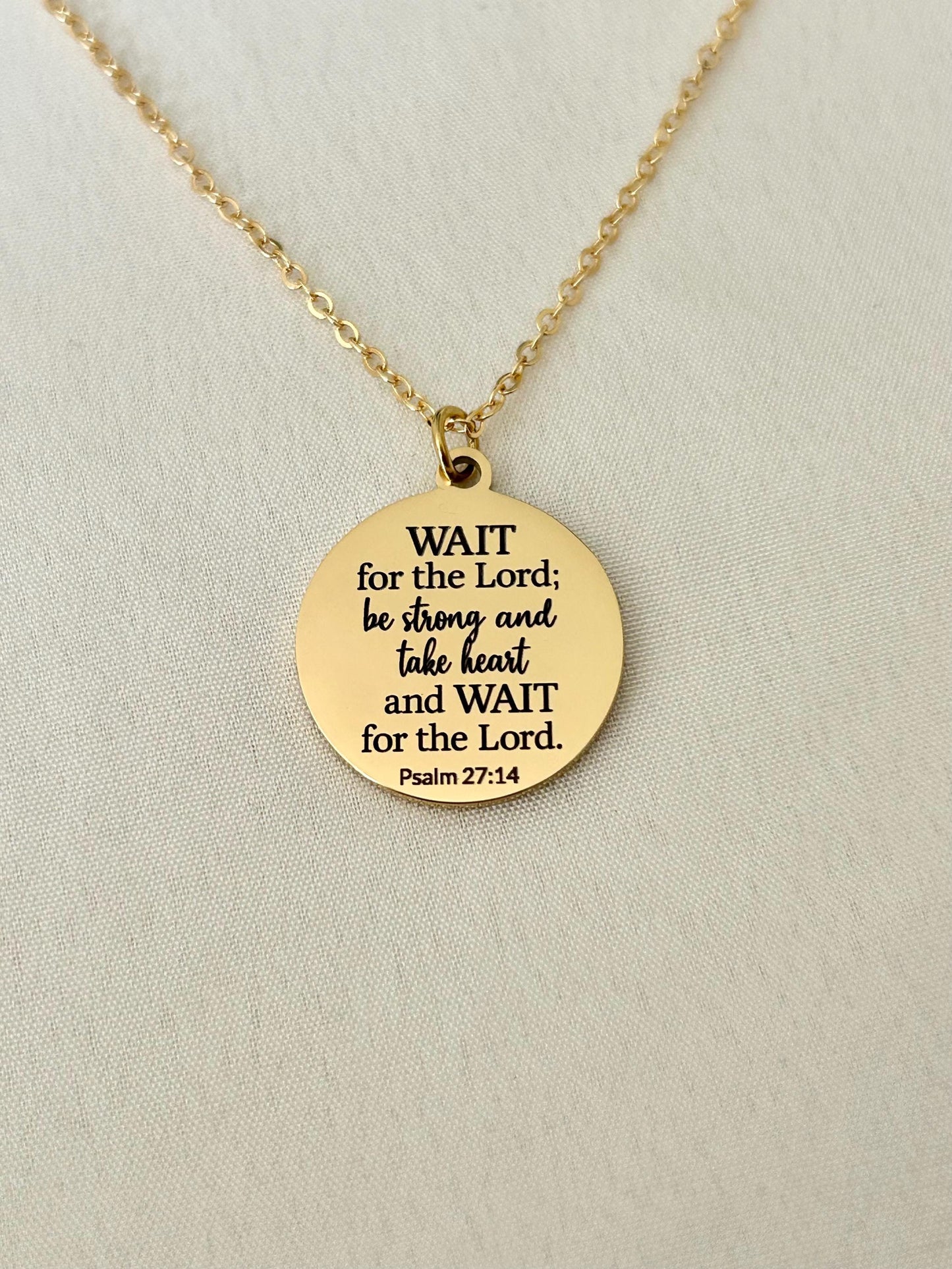 Bible Verse Necklace Psalm 27:14, Wait for The Lord, Christian Gifts, Personalized Necklace, Engraved Scripture Charm