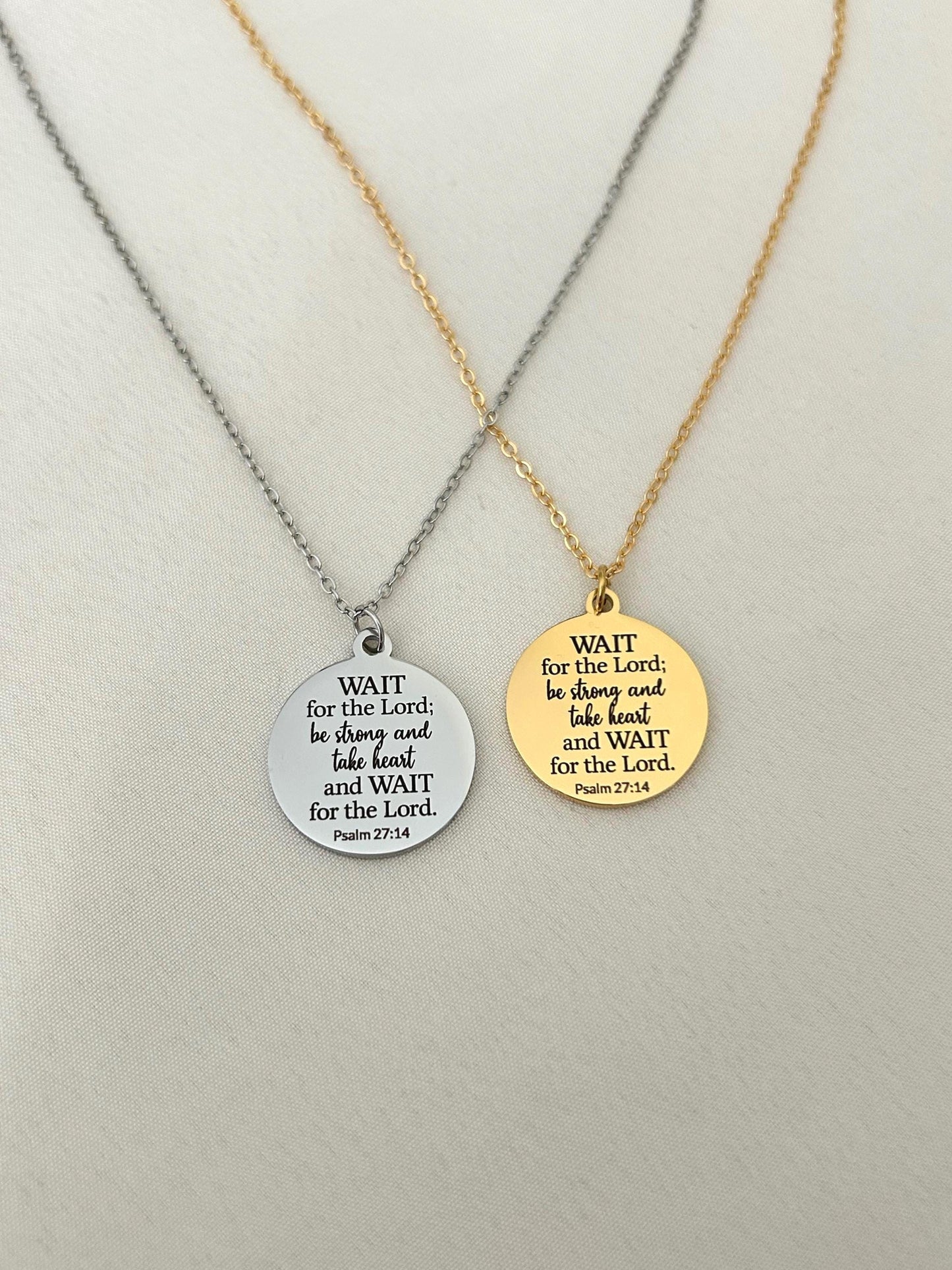 Bible Verse Necklace Psalm 27:14, Wait for The Lord, Christian Gifts, Personalized Necklace, Engraved Scripture Charm