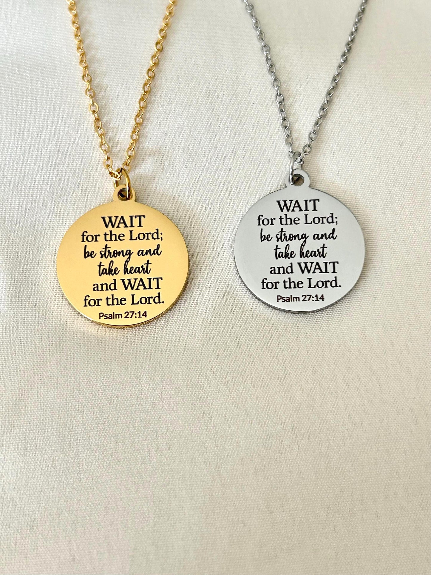 Bible Verse Necklace Psalm 27:14, Wait for The Lord, Christian Gifts, Personalized Necklace, Engraved Scripture Charm