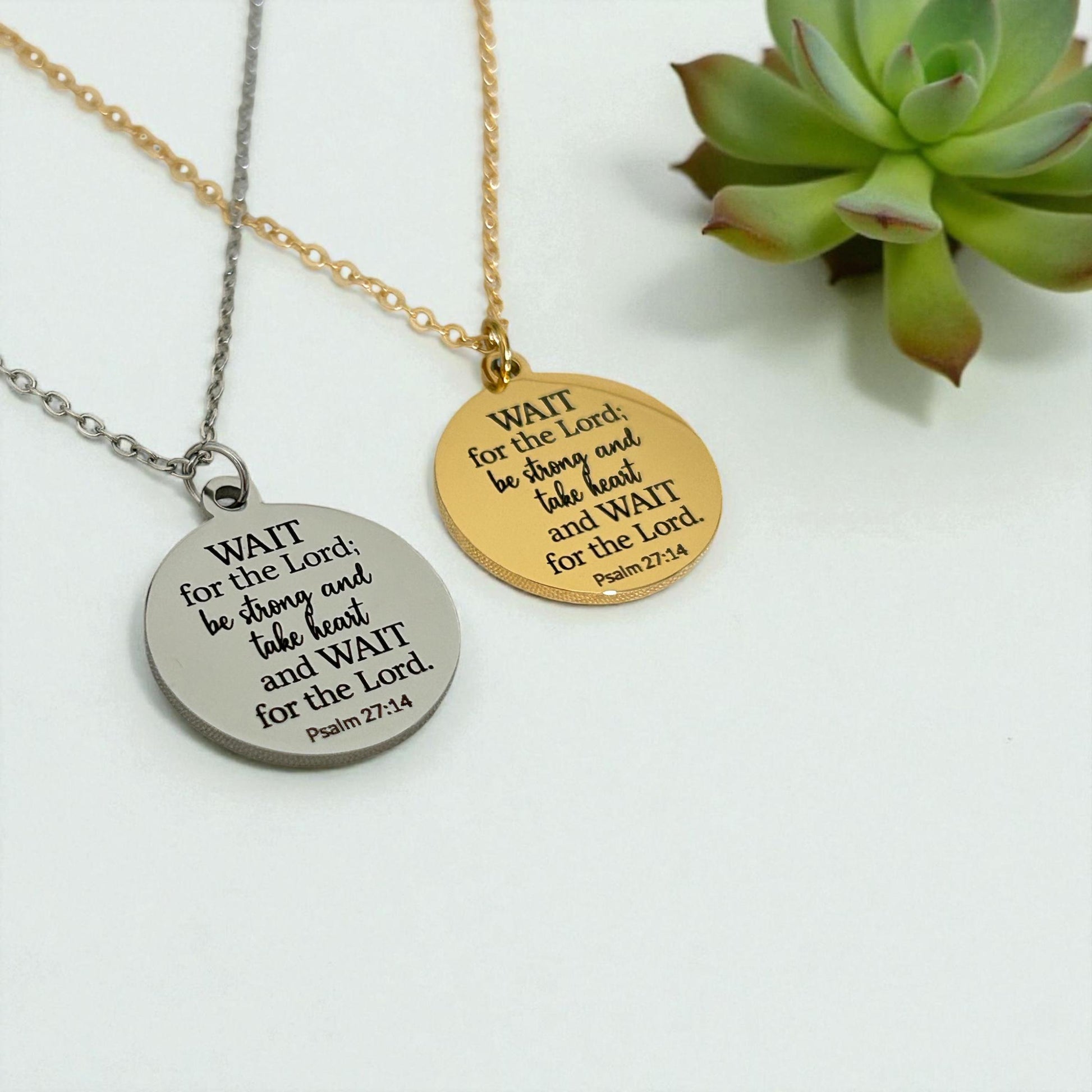 Bible Verse Necklace Psalm 27:14, Wait for The Lord, Christian Gifts, Personalized Necklace, Engraved Scripture Charm