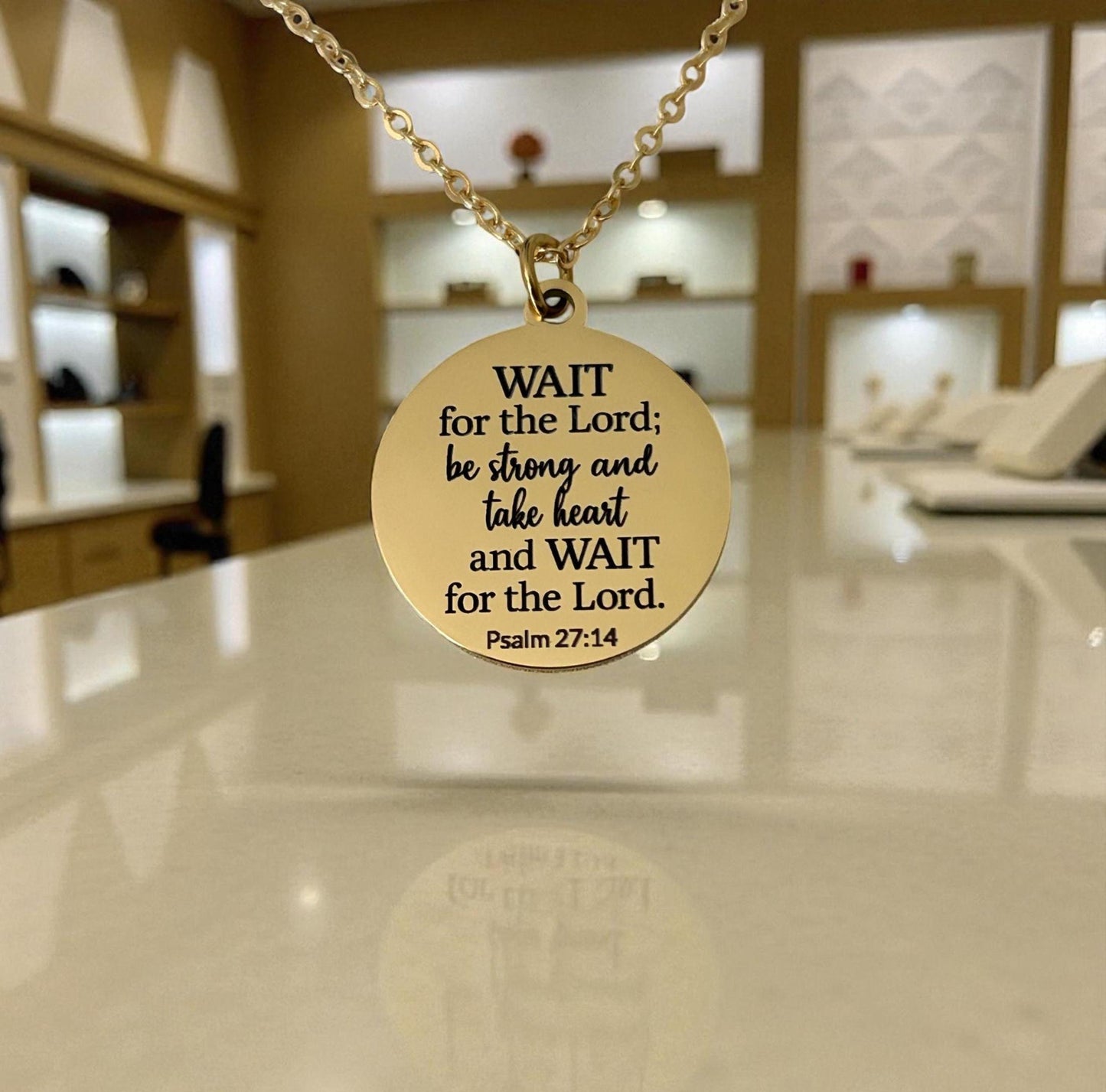 Bible Verse Necklace Psalm 27:14, Wait for The Lord, Christian Gifts, Personalized Necklace, Engraved Scripture Charm