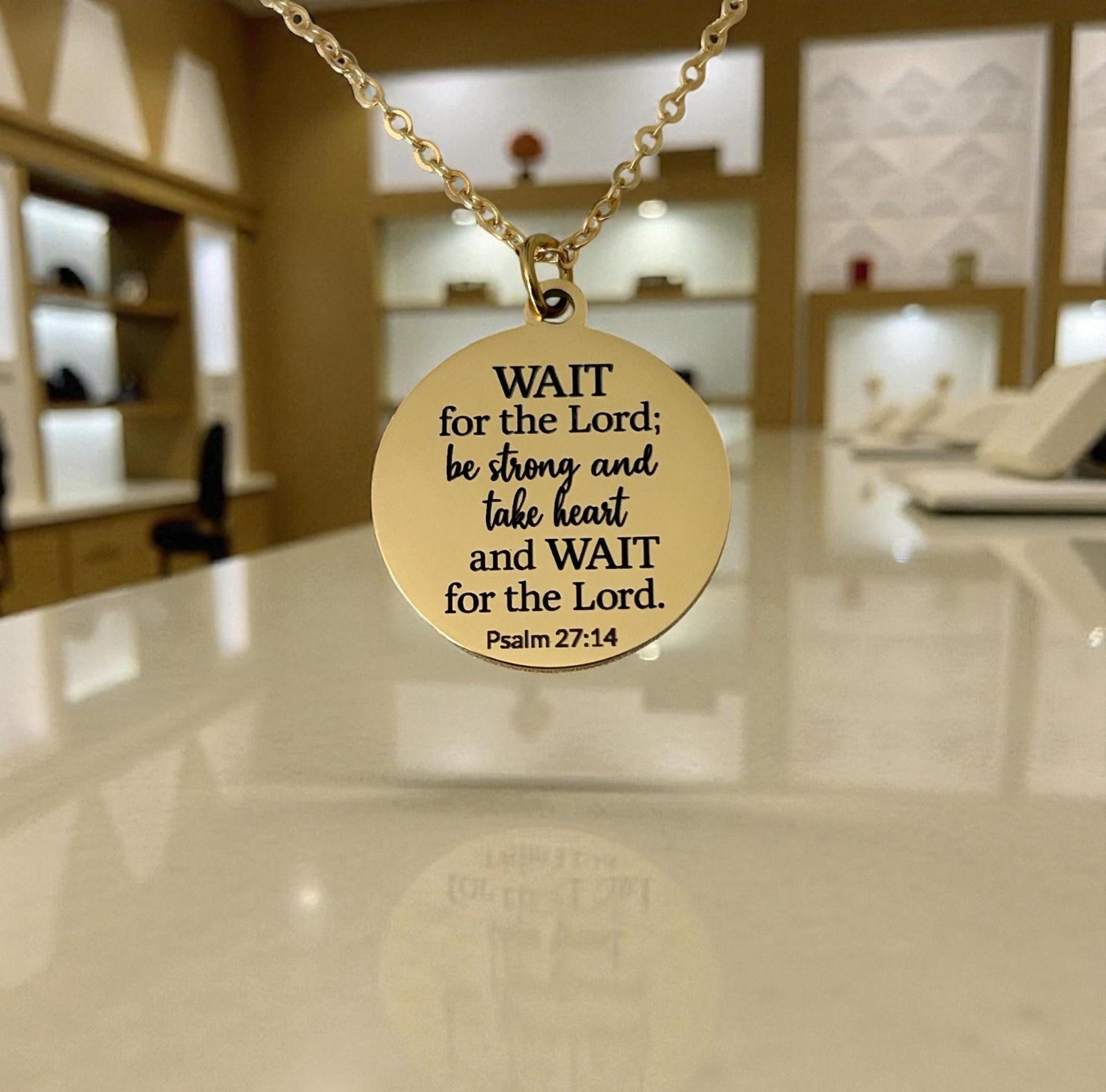 Bible Verse Necklace Psalm 27:14, Wait for The Lord, Christian Gifts, Personalized Necklace, Engraved Scripture Charm