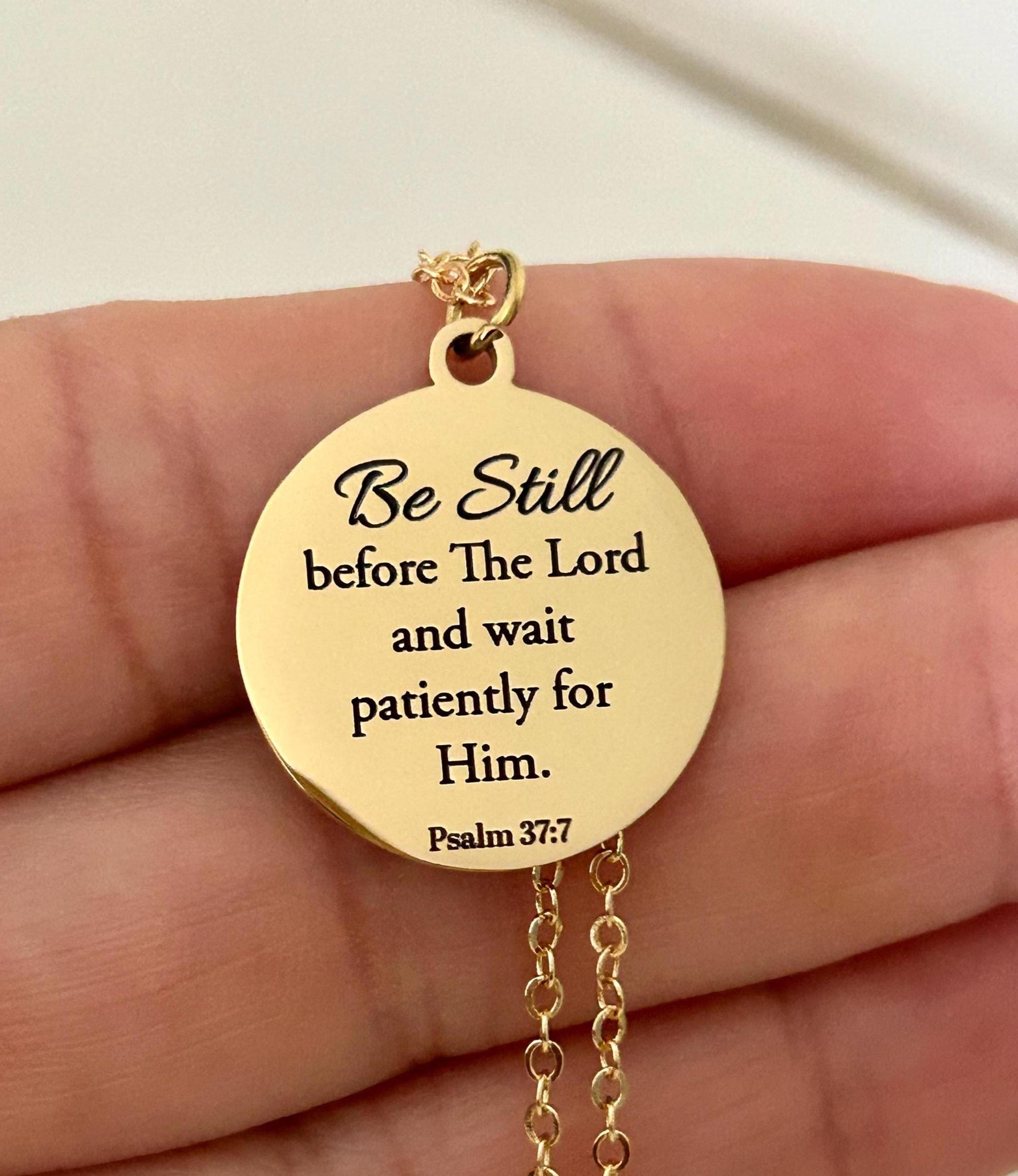Be Still before The Lord Psalm 37:7 bible verse Necklace, Christian Gifts, Motivational Necklace, Scripture Charms, Christmas Gifts