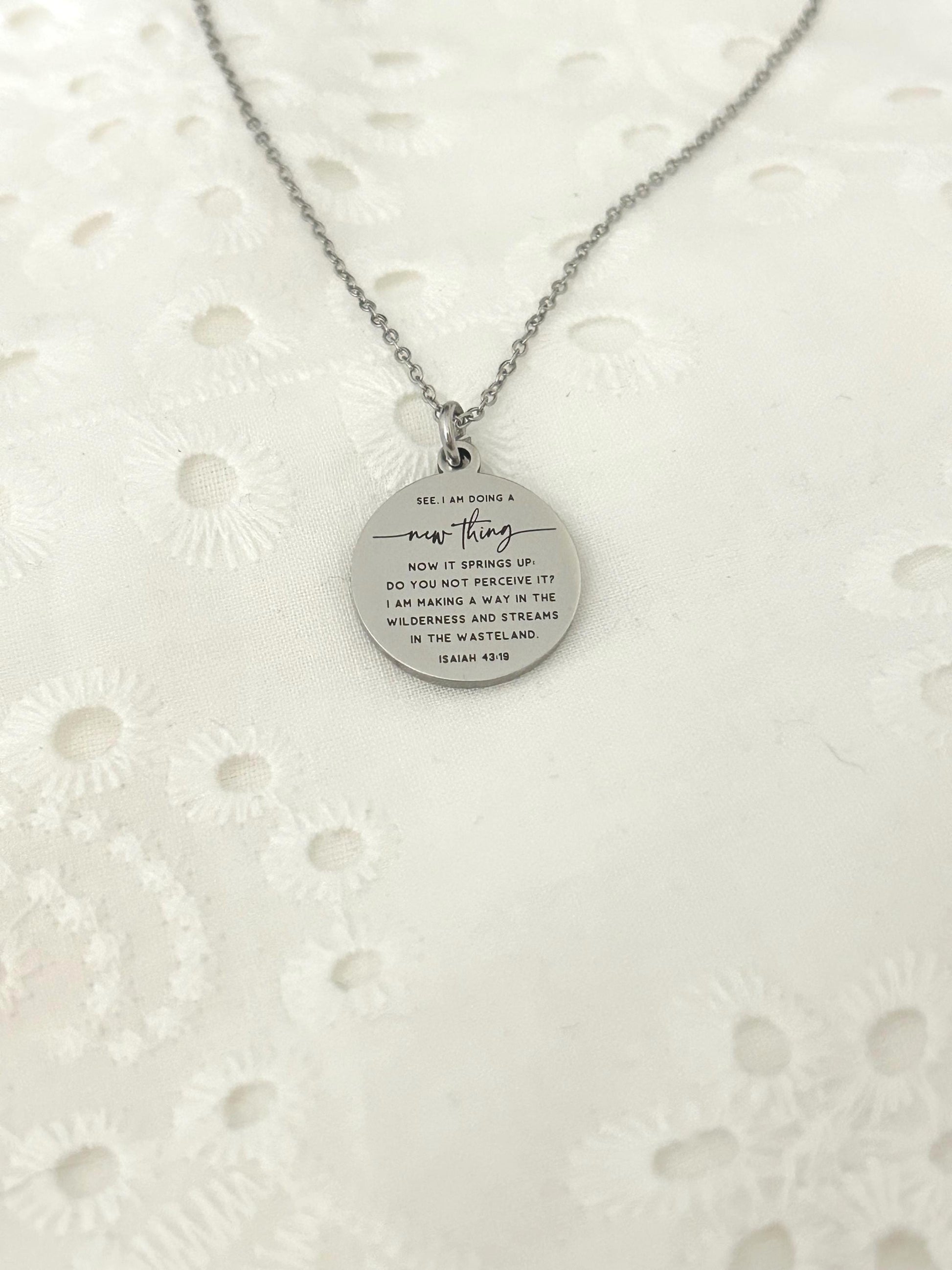 I am doing a new thing Isaiah 43:19 Bible Verse Necklace Personalized Christian Gifs Scripture Charms