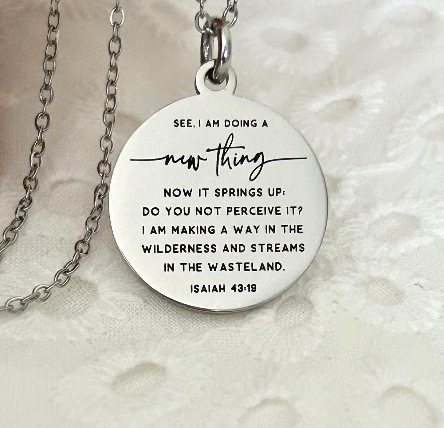 I am doing a new thing Isaiah 43:19 Bible Verse Necklace Personalized Christian Gifs Scripture Charms