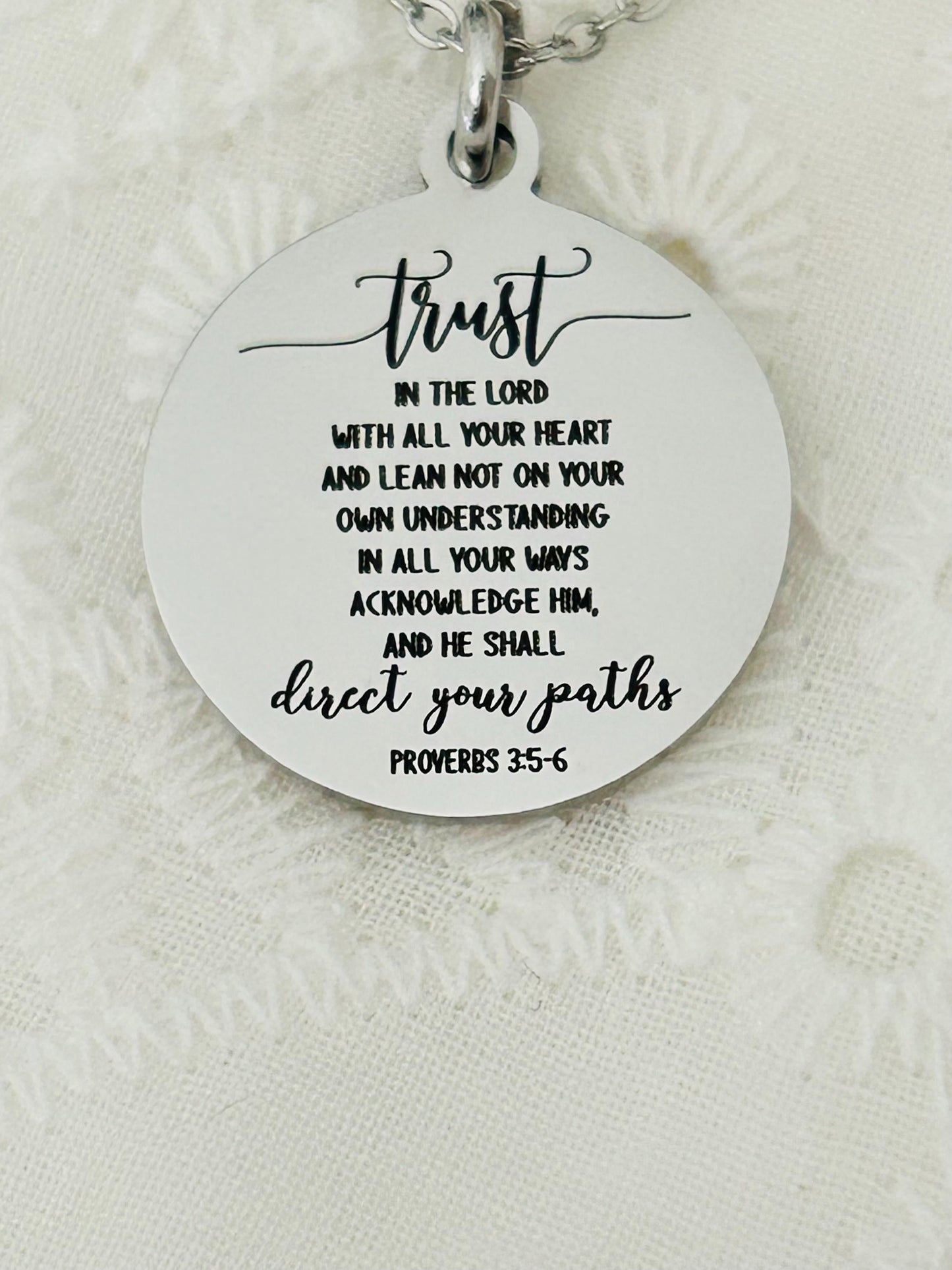 Trust in the Lord Necklace Proverbs 3:5 | Christian Scripture Necklace | Faith Jewelry Gift for Her