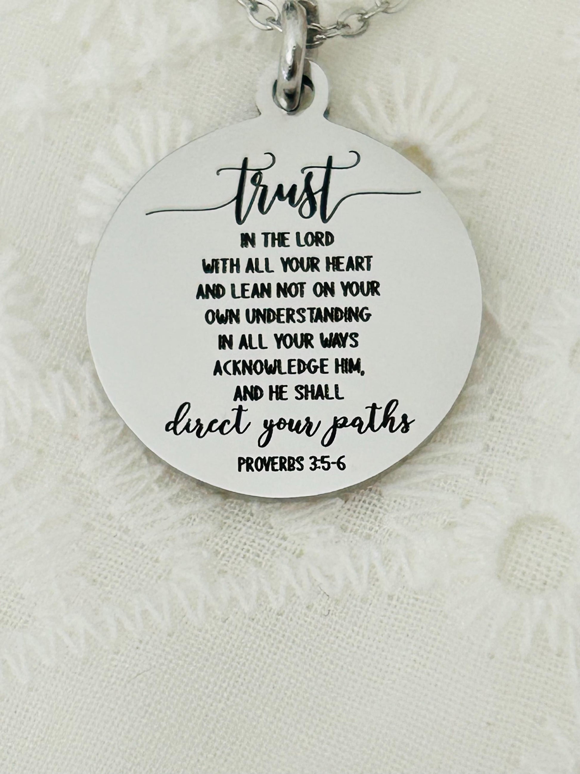 Trust in the Lord Necklace Proverbs 3:5 | Christian Scripture Necklace | Faith Jewelry Gift for Her