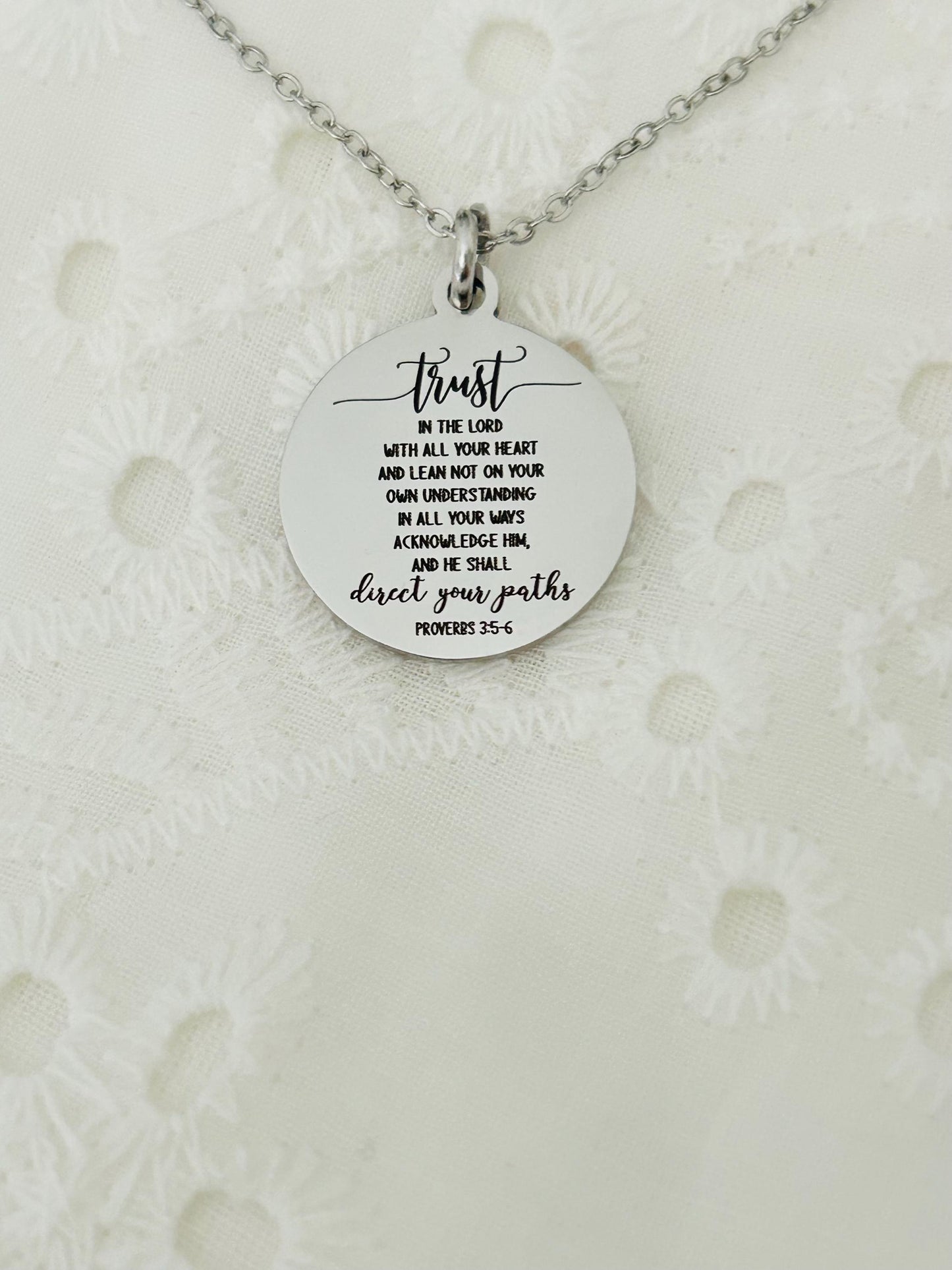 Trust in the Lord Necklace Proverbs 3:5 | Christian Scripture Necklace | Faith Jewelry Gift for Her