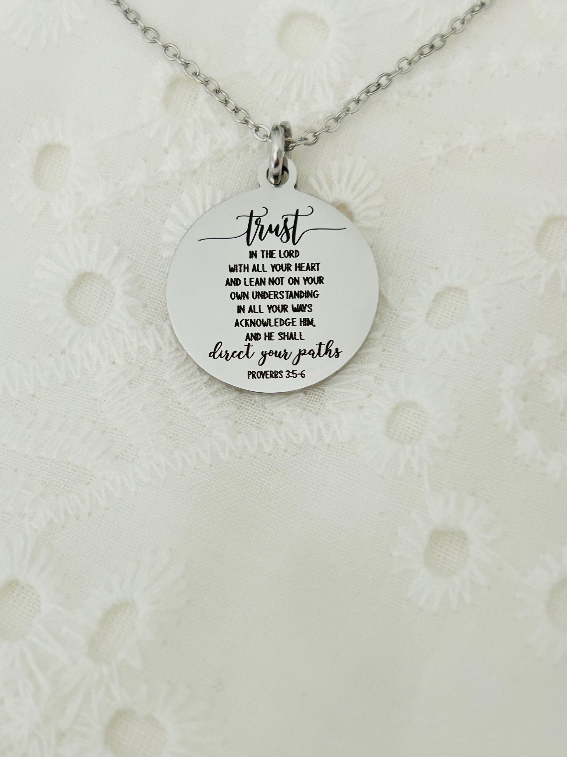 Trust in the Lord Necklace Proverbs 3:5 | Christian Scripture Necklace | Faith Jewelry Gift for Her