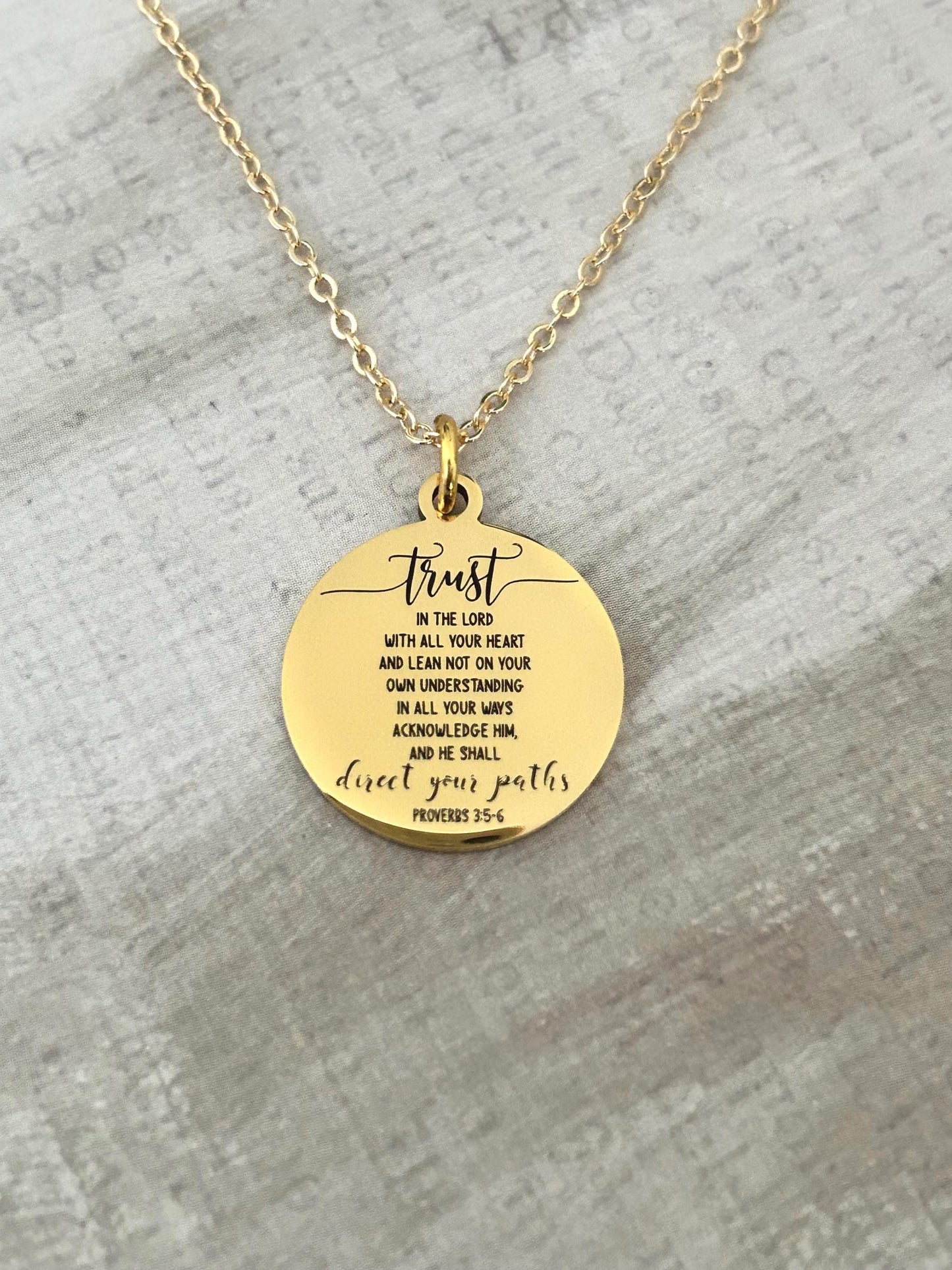 Trust in the Lord Necklace Proverbs 3:5-6 | Christian Gift for Women | Bible Verse Jewelry | Faith Necklace Gold | Inspirational Gift