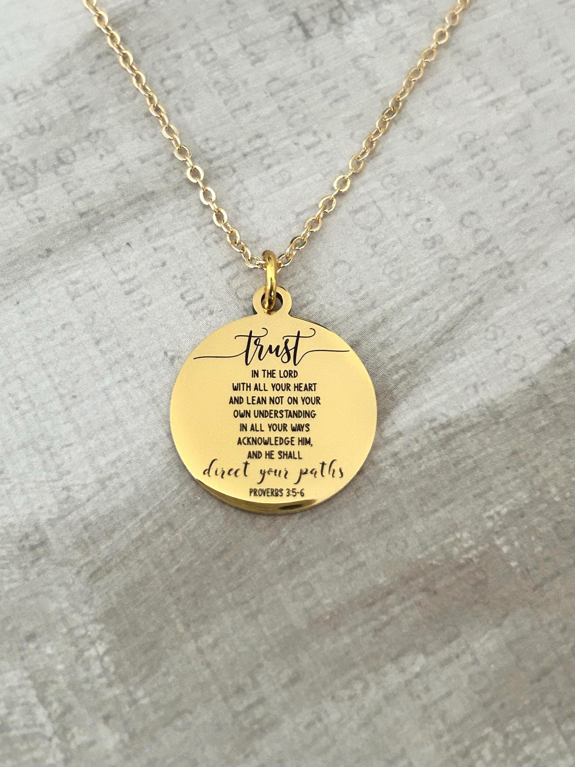 Trust in the Lord Necklace Proverbs 3:5-6 | Christian Gift for Women | Bible Verse Jewelry | Faith Necklace Gold | Inspirational Gift