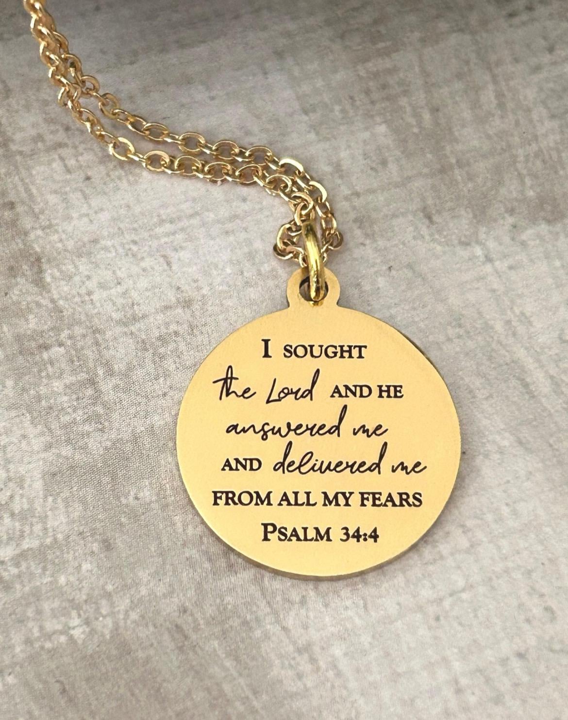 Psalm 34:4 Necklace | I Sought the Lord and He Answered Me Necklace | Christian Necklace | Bible Verse Jewelry | Faith Gift for Women