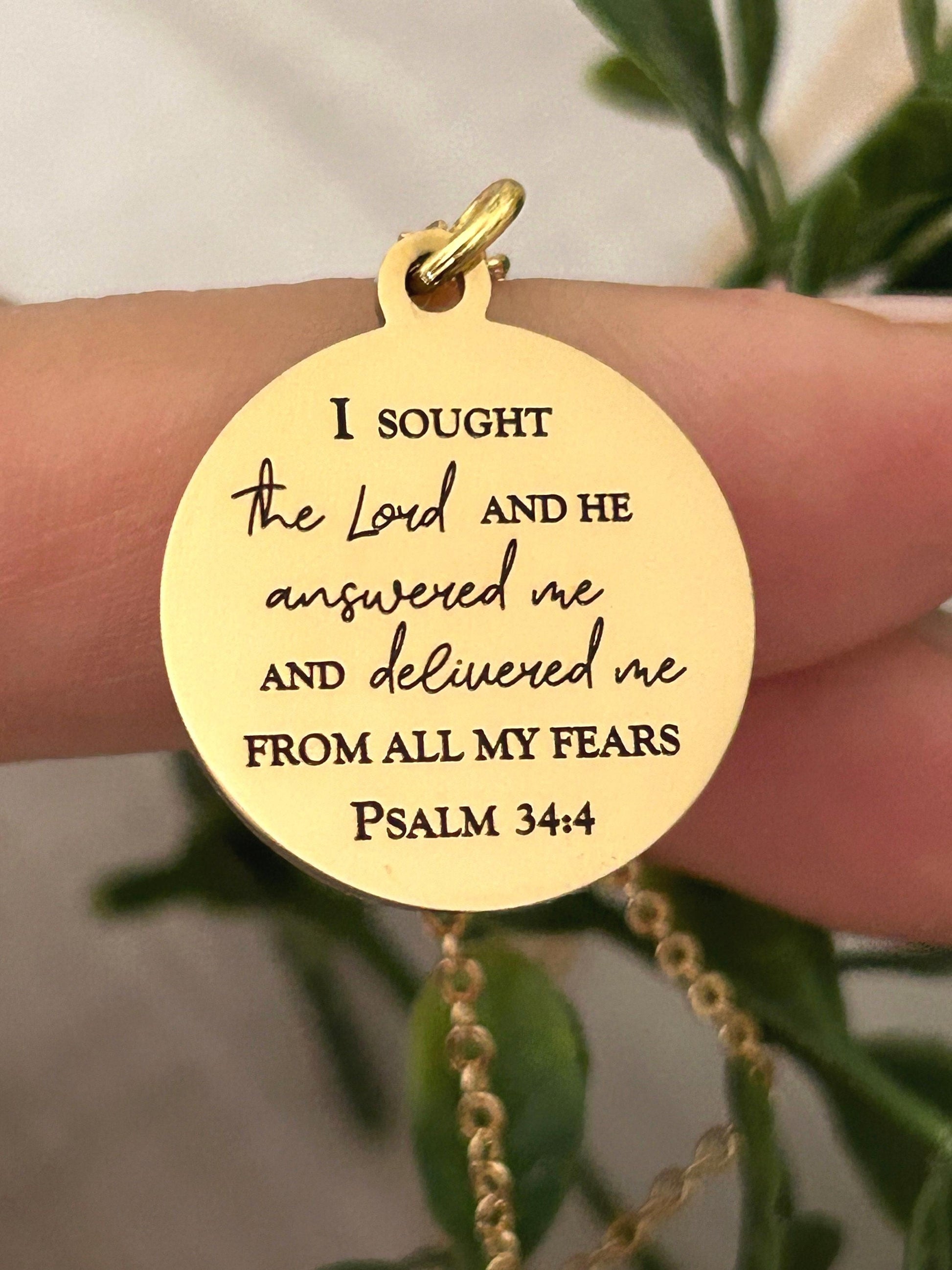 Psalm 34:4 Necklace | I Sought the Lord and He Answered Me Necklace | Christian Necklace | Bible Verse Jewelry | Faith Gift for Women