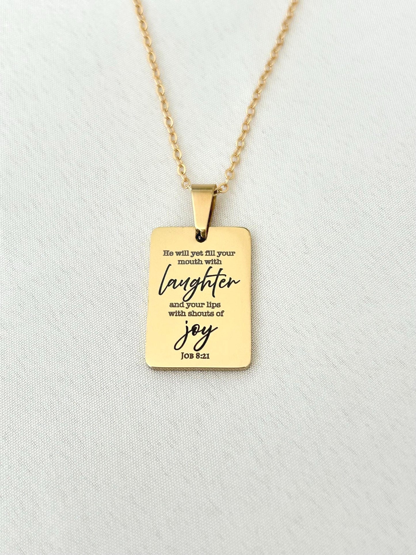 Joy Is Coming” Job 8:21 Necklace | Christian Faith Necklace for Women | Bible Verse Jewelry