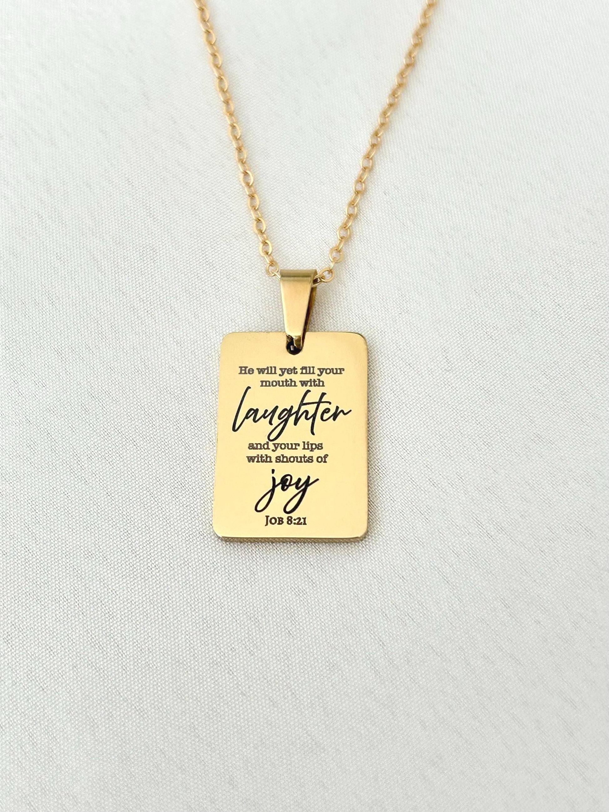 Joy Is Coming” Job 8:21 Necklace | Christian Faith Necklace for Women | Bible Verse Jewelry