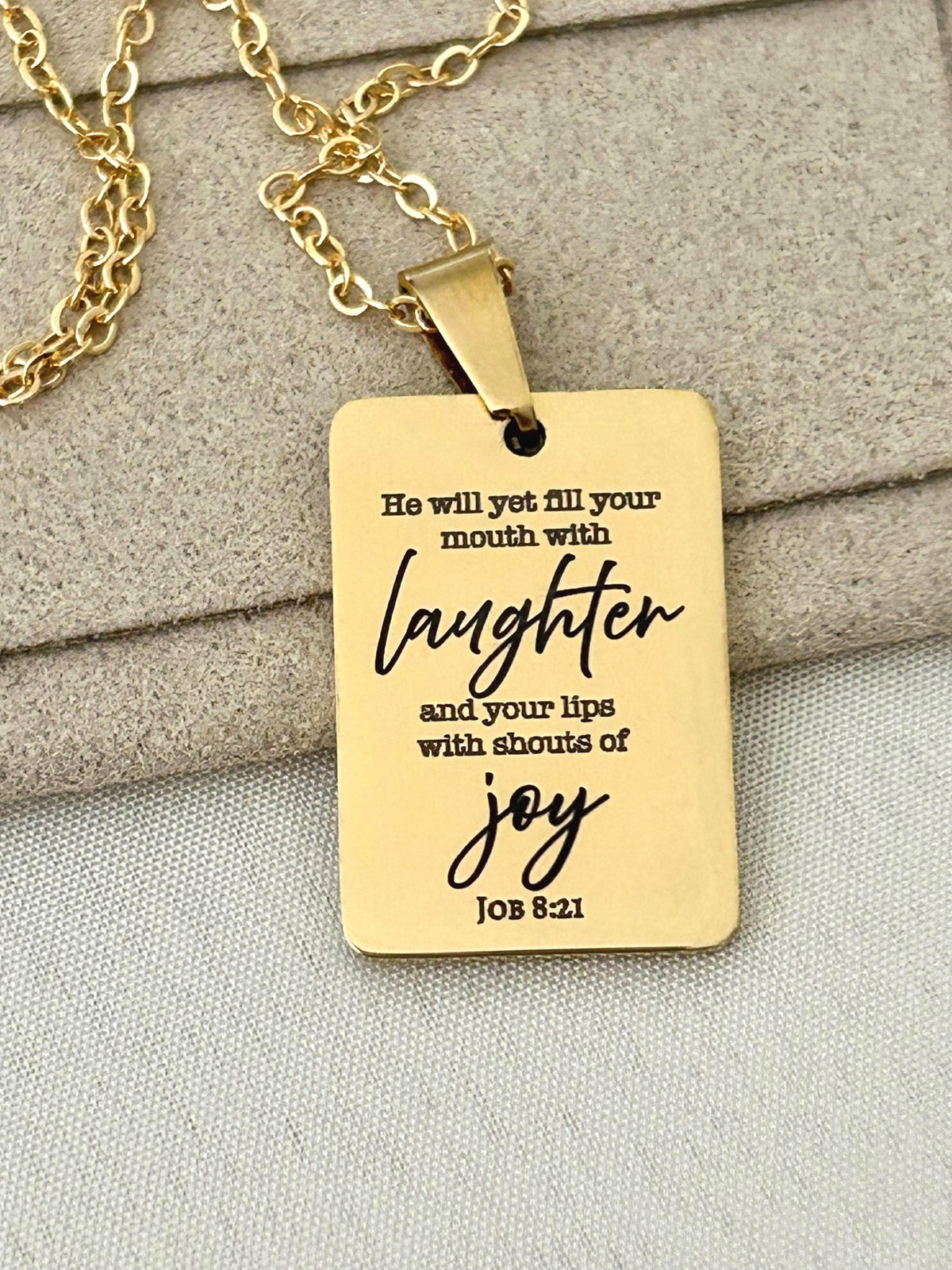 Joy Is Coming” Job 8:21 Necklace | Christian Faith Necklace for Women | Bible Verse Jewelry