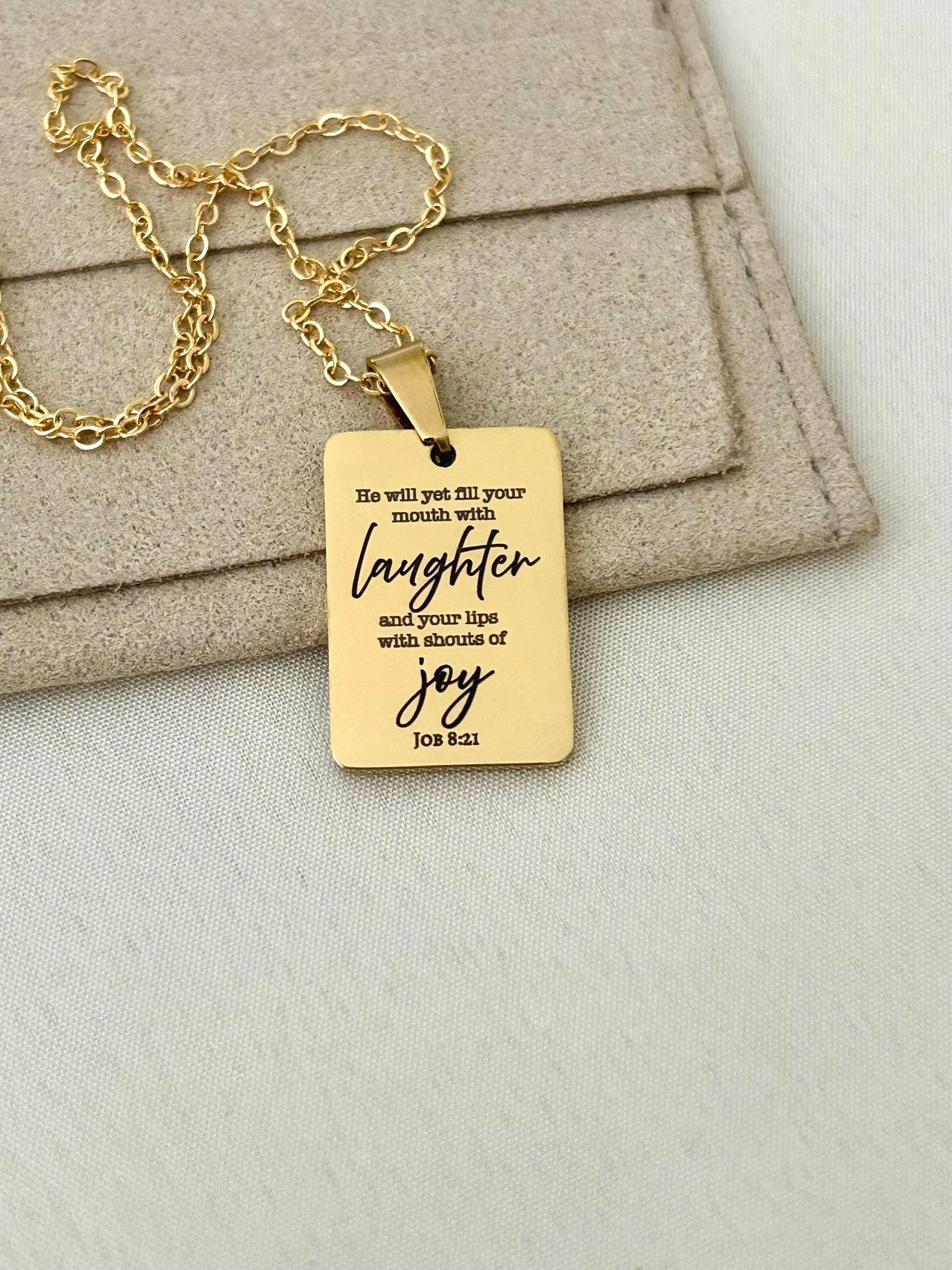 Joy Is Coming” Job 8:21 Necklace | Christian Faith Necklace for Women | Bible Verse Jewelry