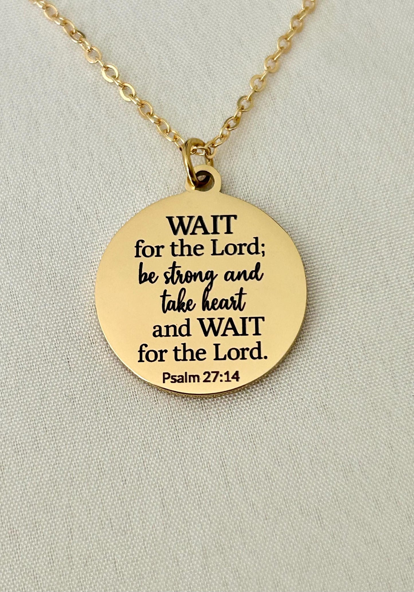 Bible Verse Necklace Psalm 27:14, Wait for The Lord, Christian Gifts, Personalized Necklace, Engraved Scripture Charm