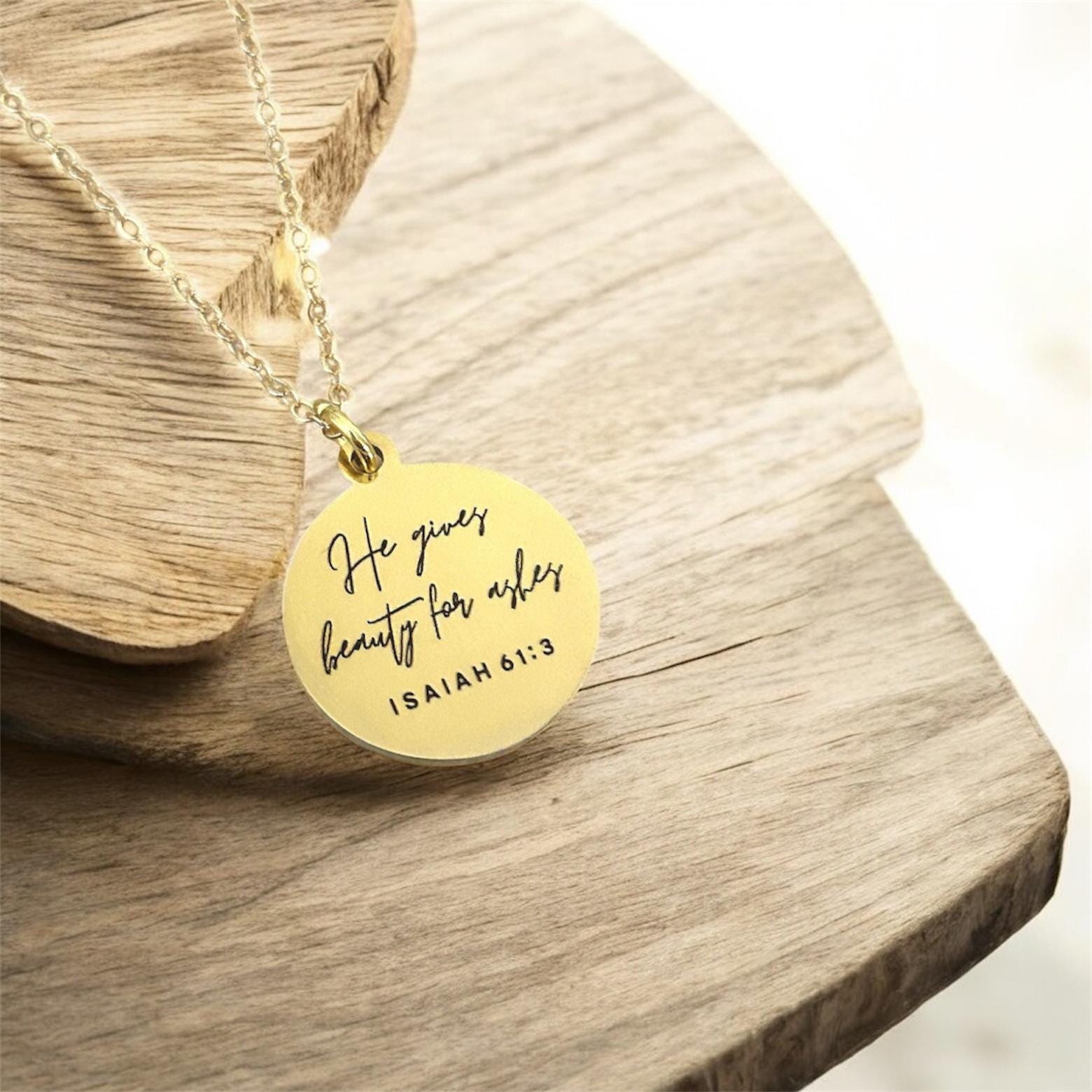 Isaiah 61:3 Gold Necklace, Beauty for Ashes, Christian Jewelry