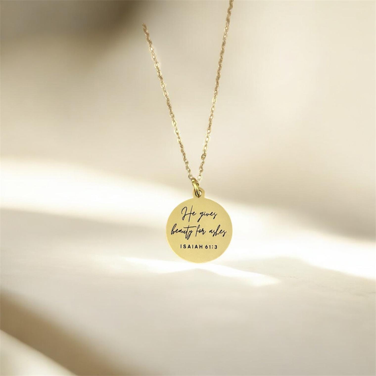 Isaiah 61:3 Gold Necklace, Beauty for Ashes, Christian Jewelry