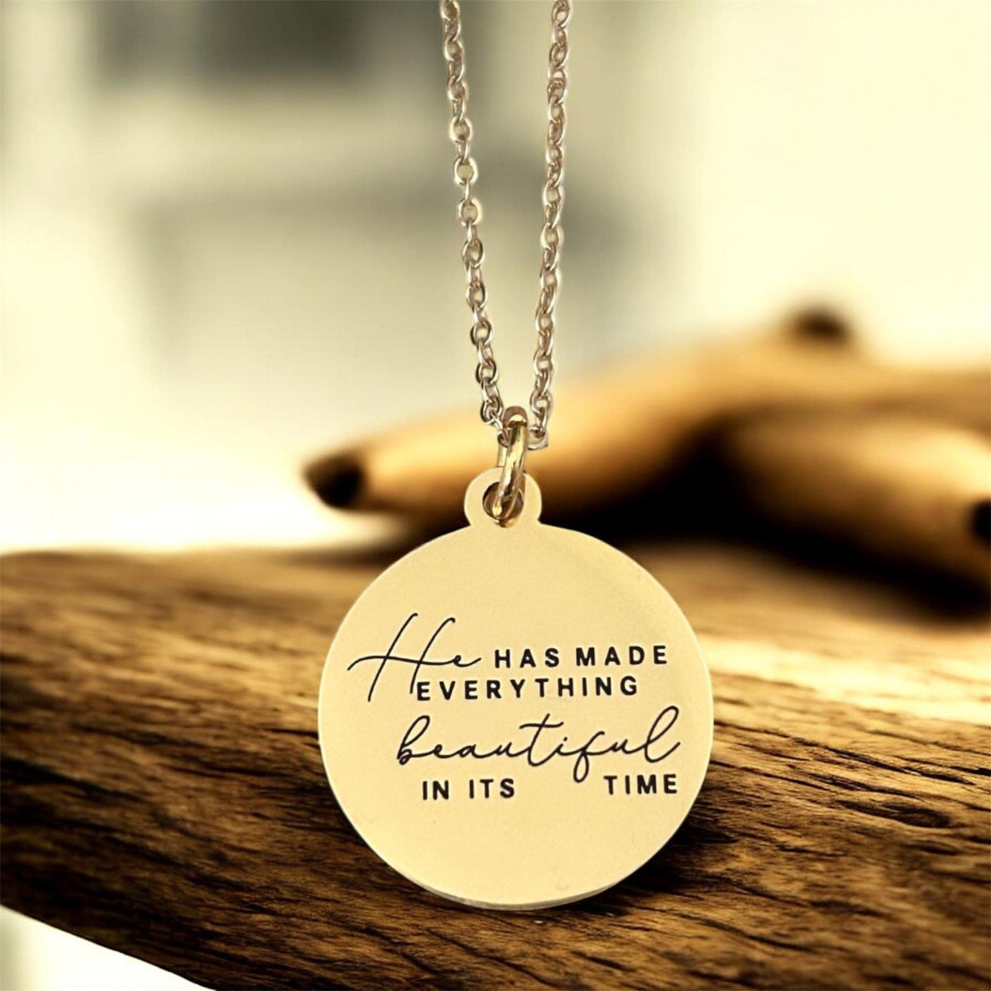 Engraved Bible Verse Necklace Christian Jewelry Everything Beautiful in its time