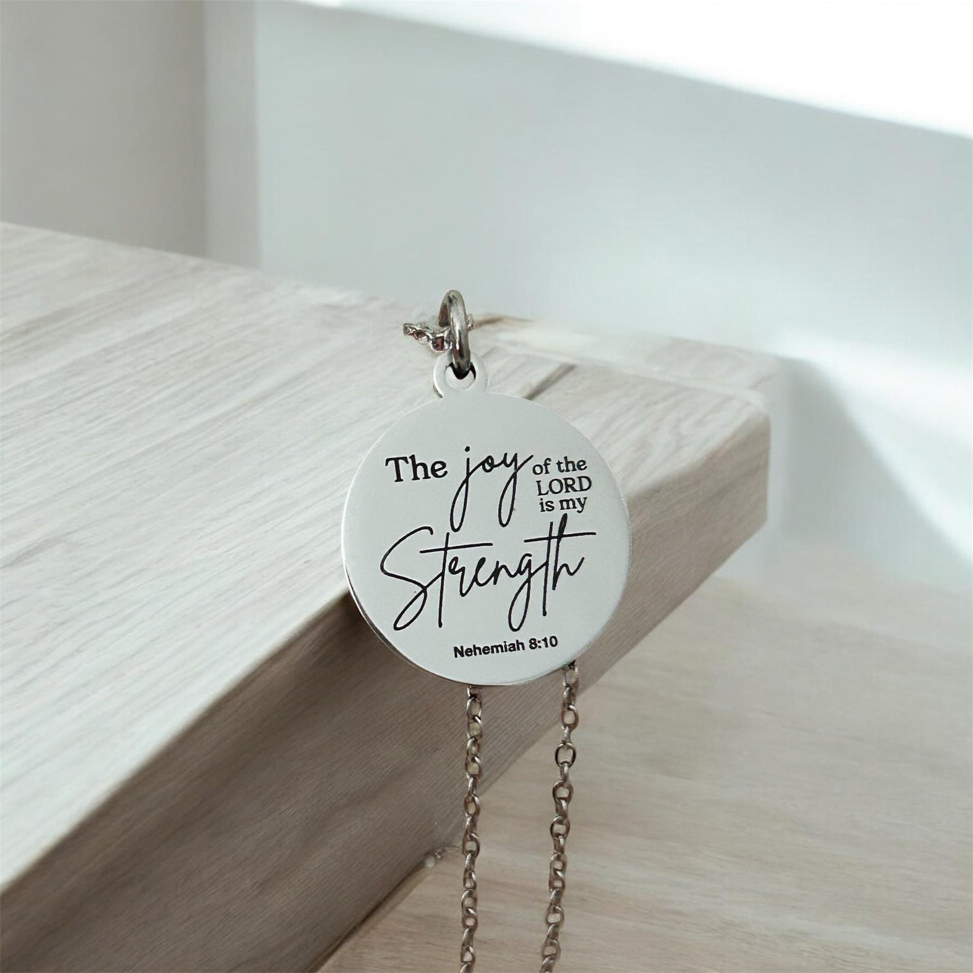 The Joy of The Lord is My Strength Christian Necklace: Engraved Bible Verse Jewelry Christian Gifts Scripture Charms