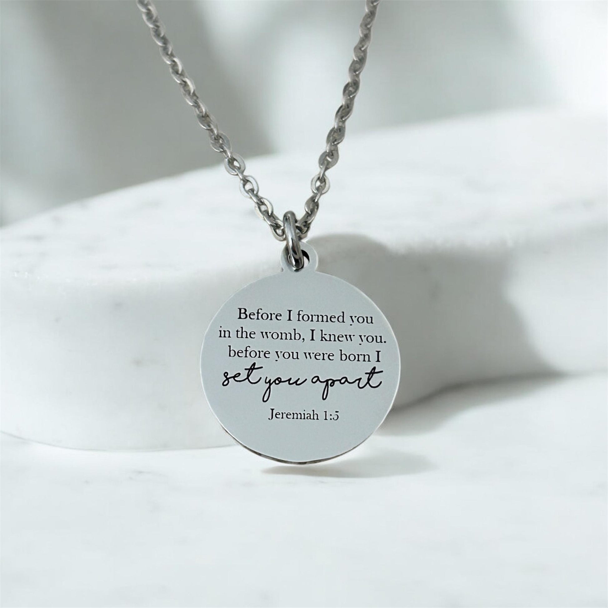 Before I formed you I Knew You Jeremiah 1:5 Bible Verse Necklace Engraved Charm Personalized Christian Necklace Christian Gifts