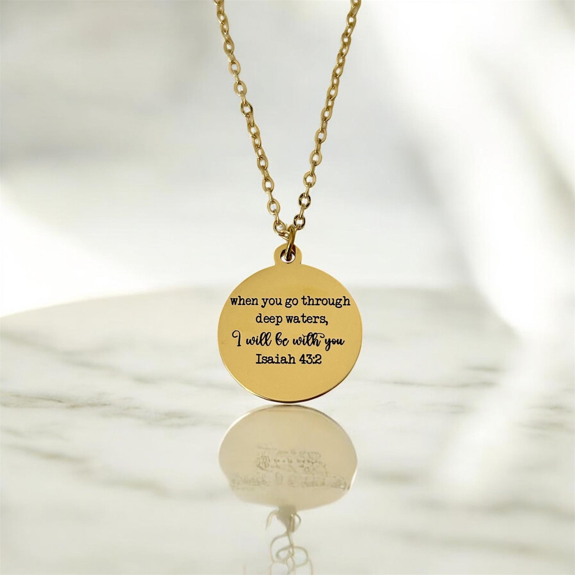 Isaiah 43:2 Bible Verse Necklace When you go through deep waters Christian Gifts Motivational Necklace