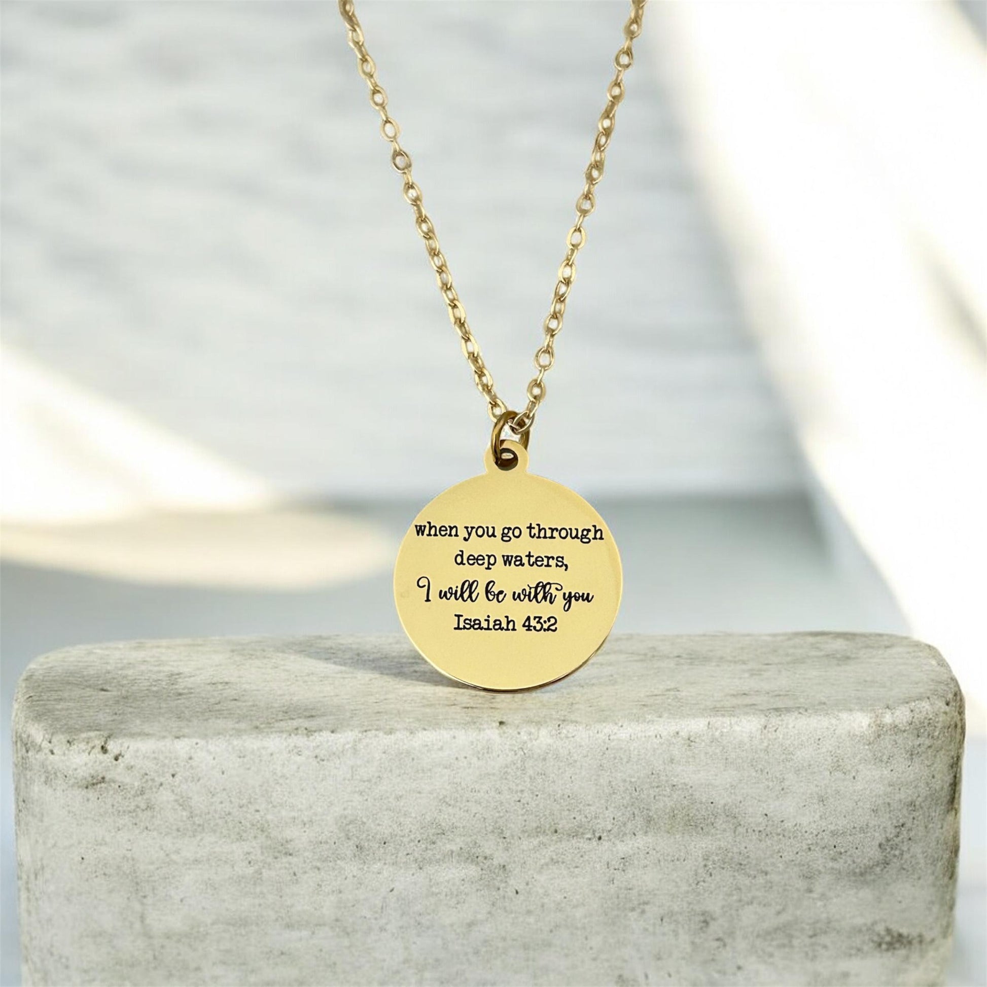 Isaiah 43:2 Bible Verse Necklace When you go through deep waters Christian Gifts Motivational Necklace