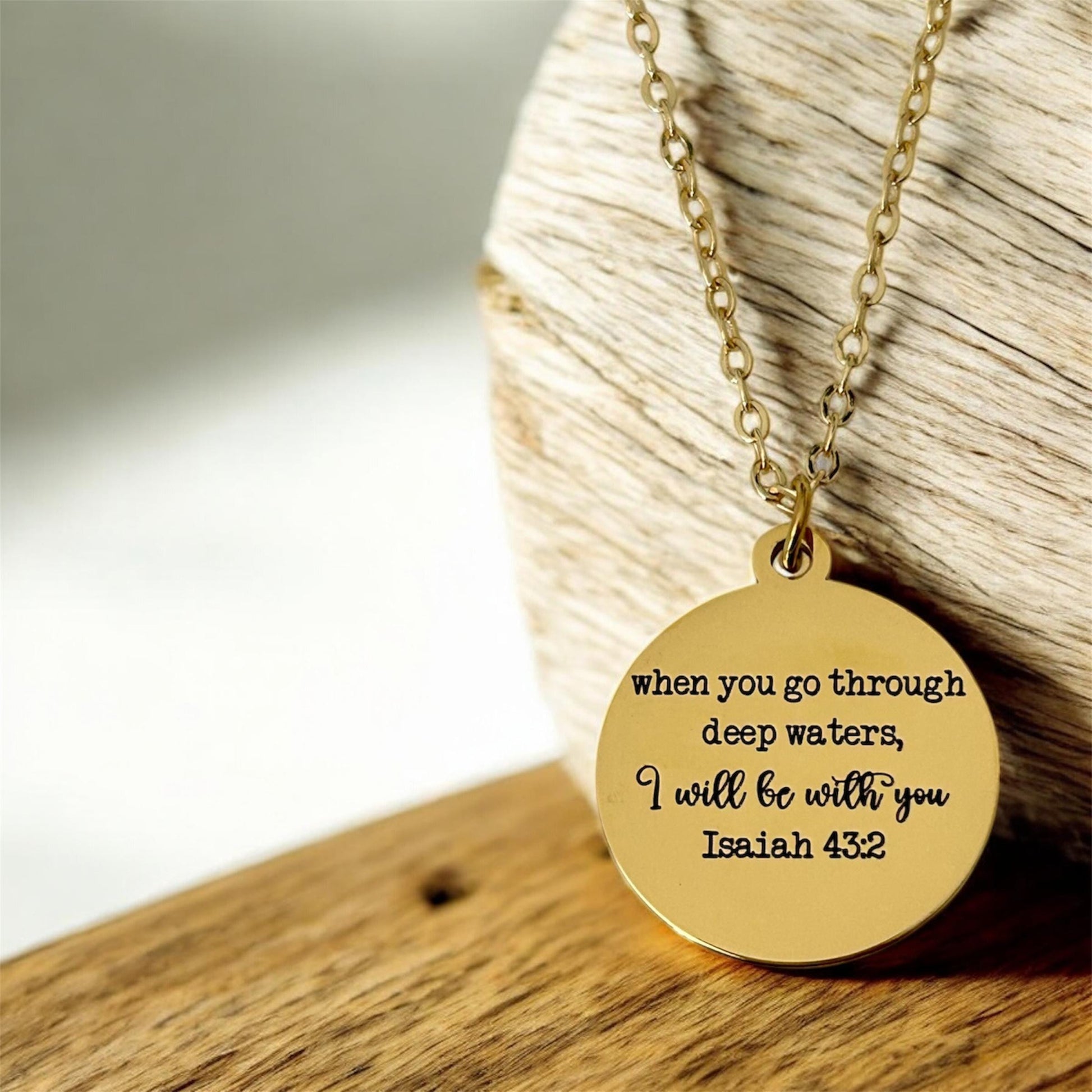 Isaiah 43:2 Bible Verse Necklace When you go through deep waters Christian Gifts Motivational Necklace