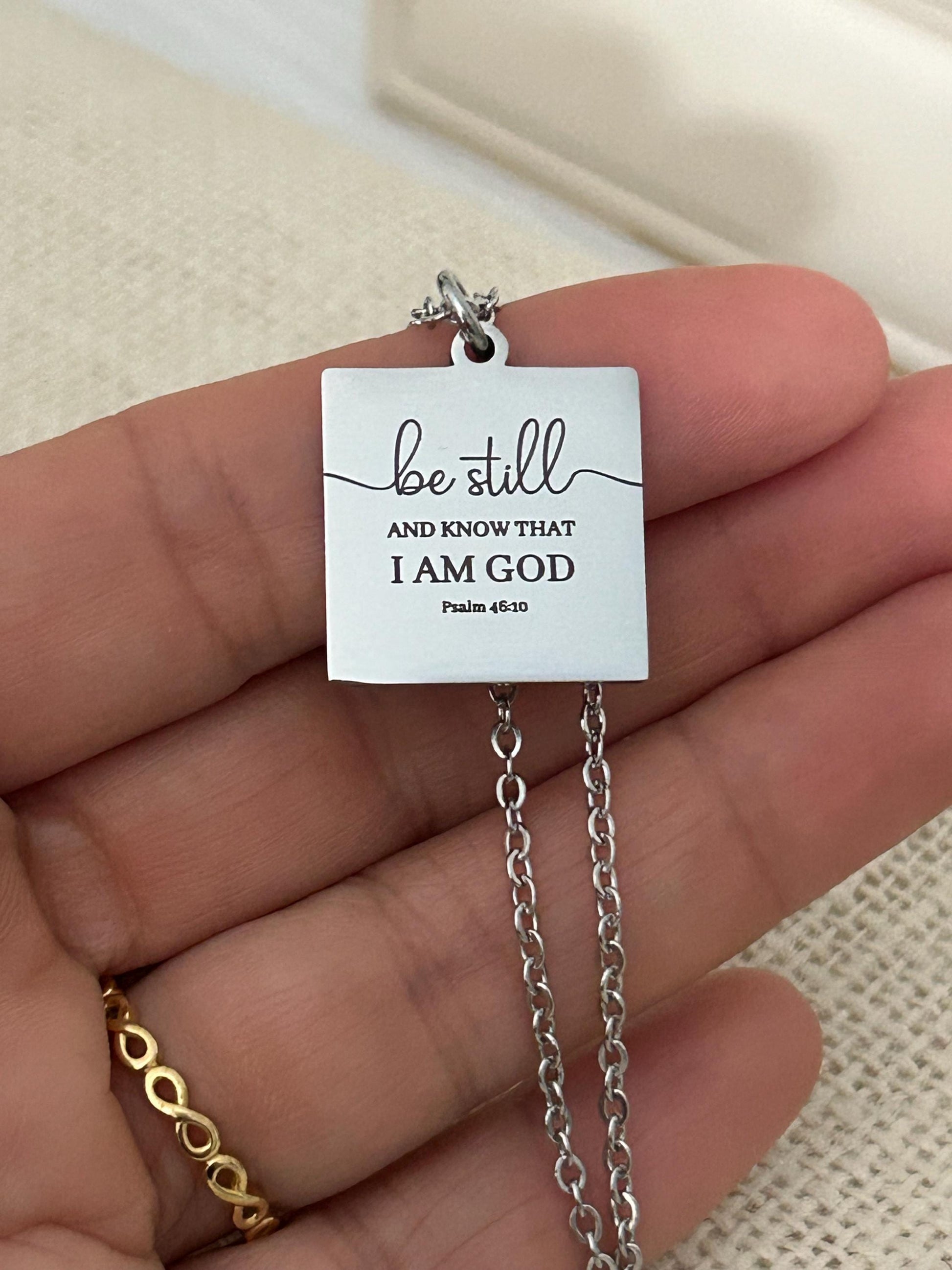 Be Still Necklace, Psalm 46:10 Necklace, Christian Necklace for Women, Faith Jewelry Gift, Inspirational Bible Verse Pendant, Stainless Stee