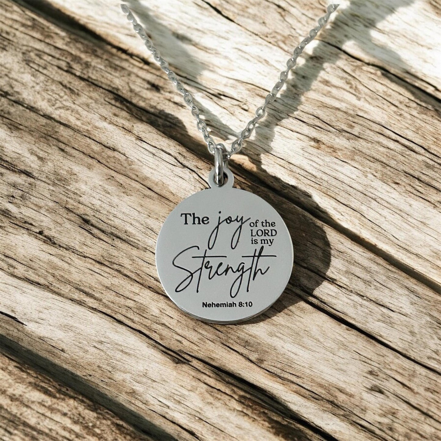 The Joy of The Lord is My Strength Christian Necklace: Engraved Bible Verse Jewelry Christian Gifts Scripture Charms