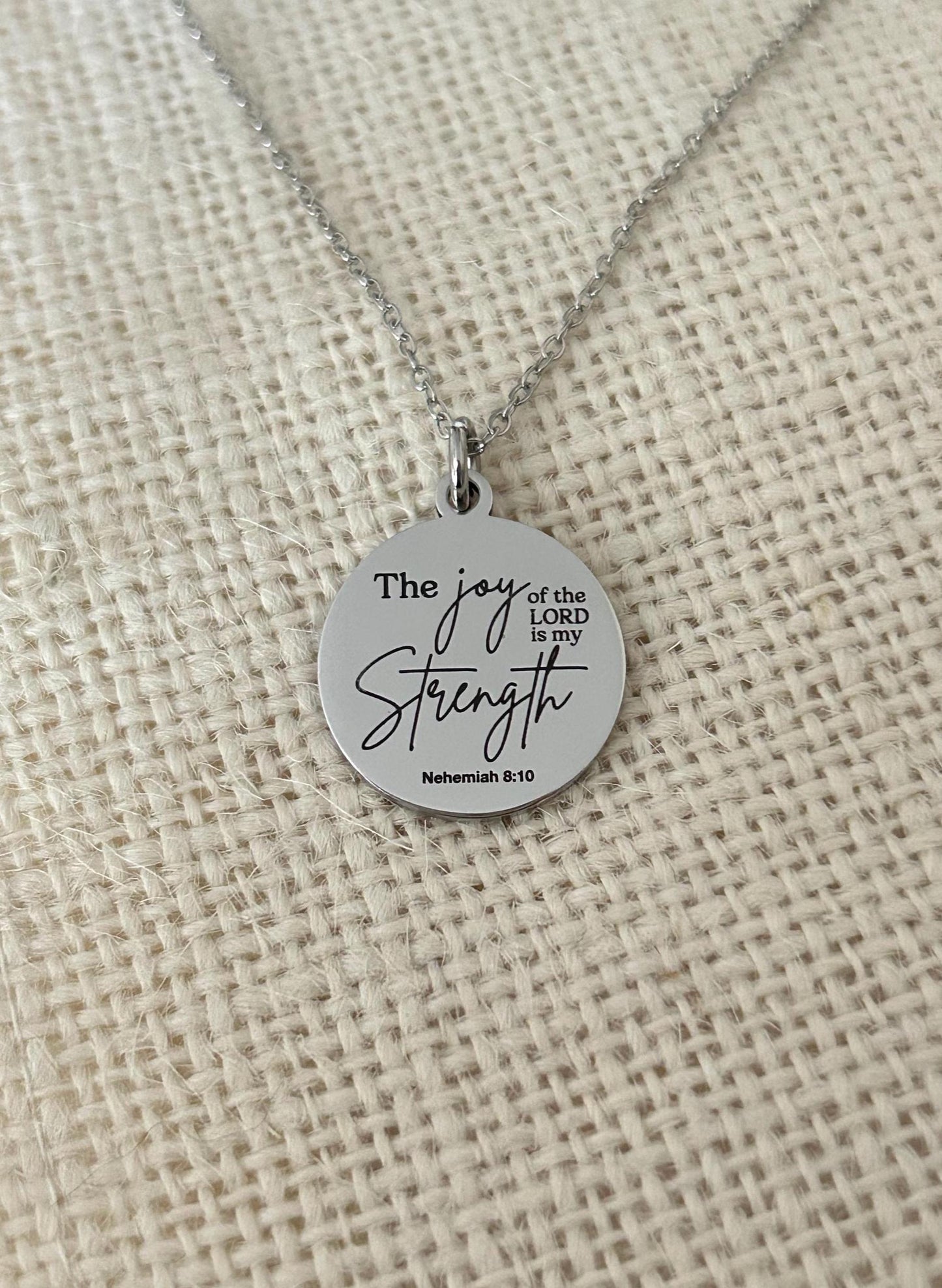 The Joy of The Lord is My Strength Christian Necklace: Engraved Bible Verse Jewelry Christian Gifts Scripture Charms