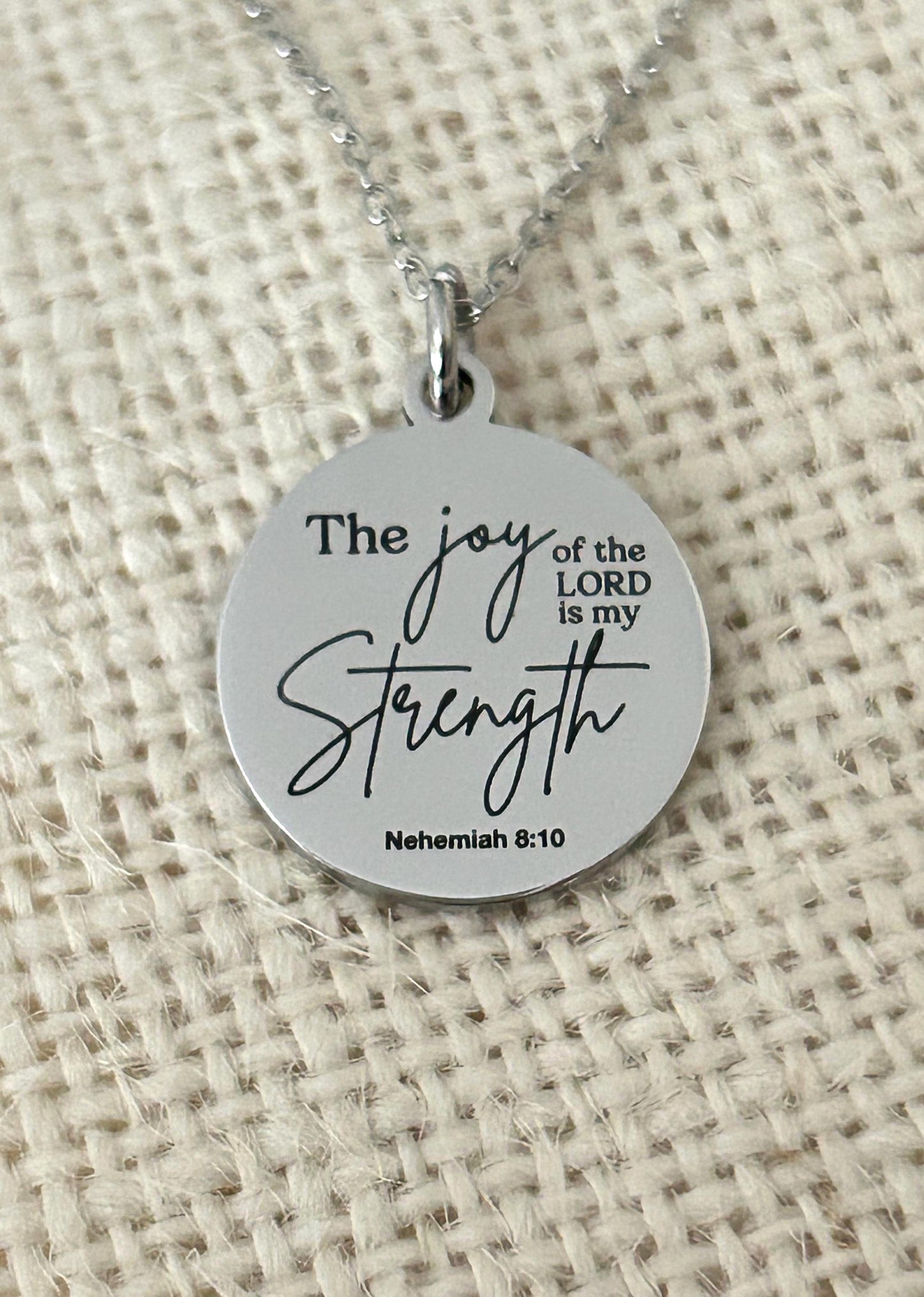 The Joy of The Lord is My Strength Christian Necklace: Engraved Bible Verse Jewelry Christian Gifts Scripture Charms
