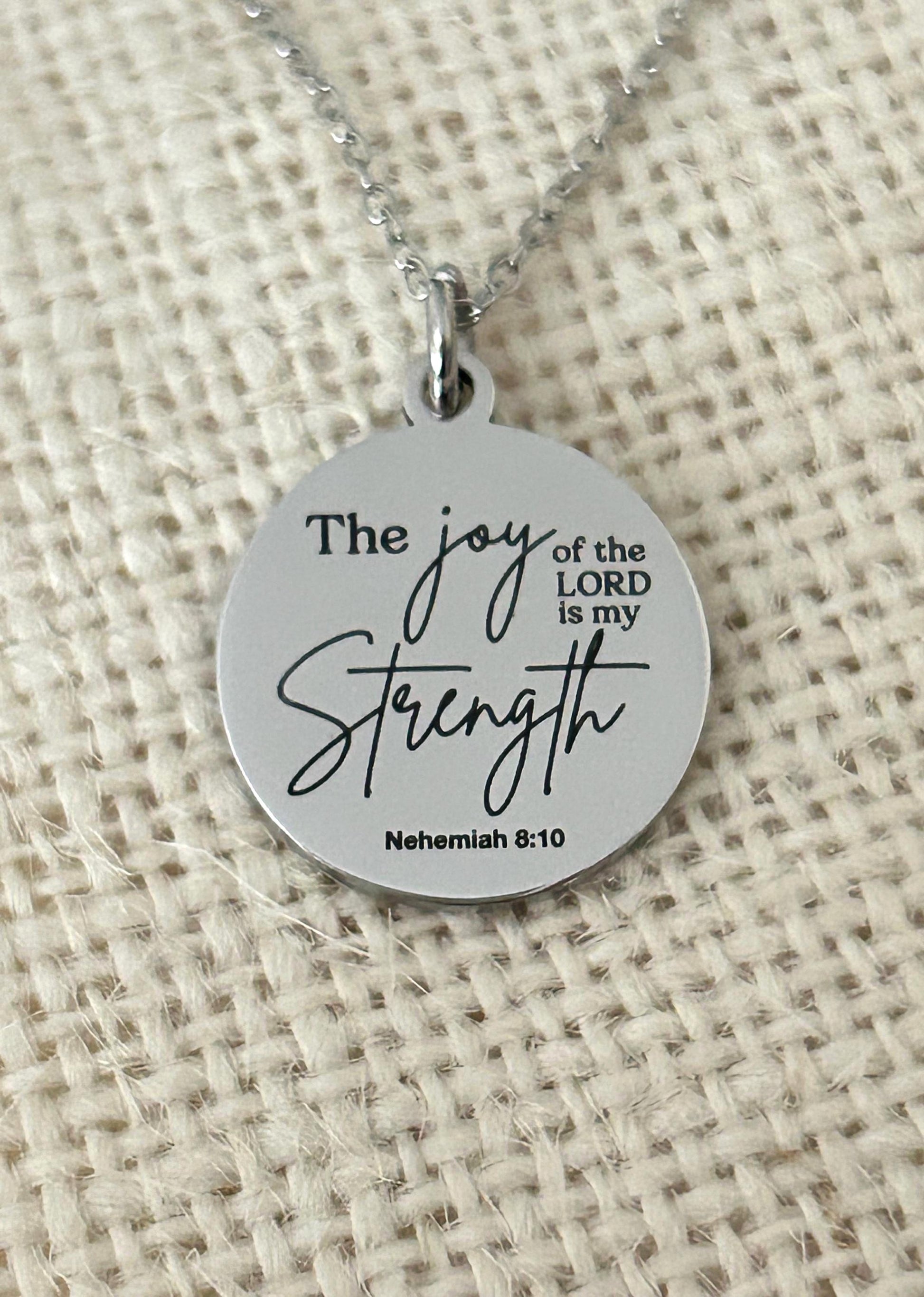 The Joy of The Lord is My Strength Christian Necklace: Engraved Bible Verse Jewelry Christian Gifts Scripture Charms