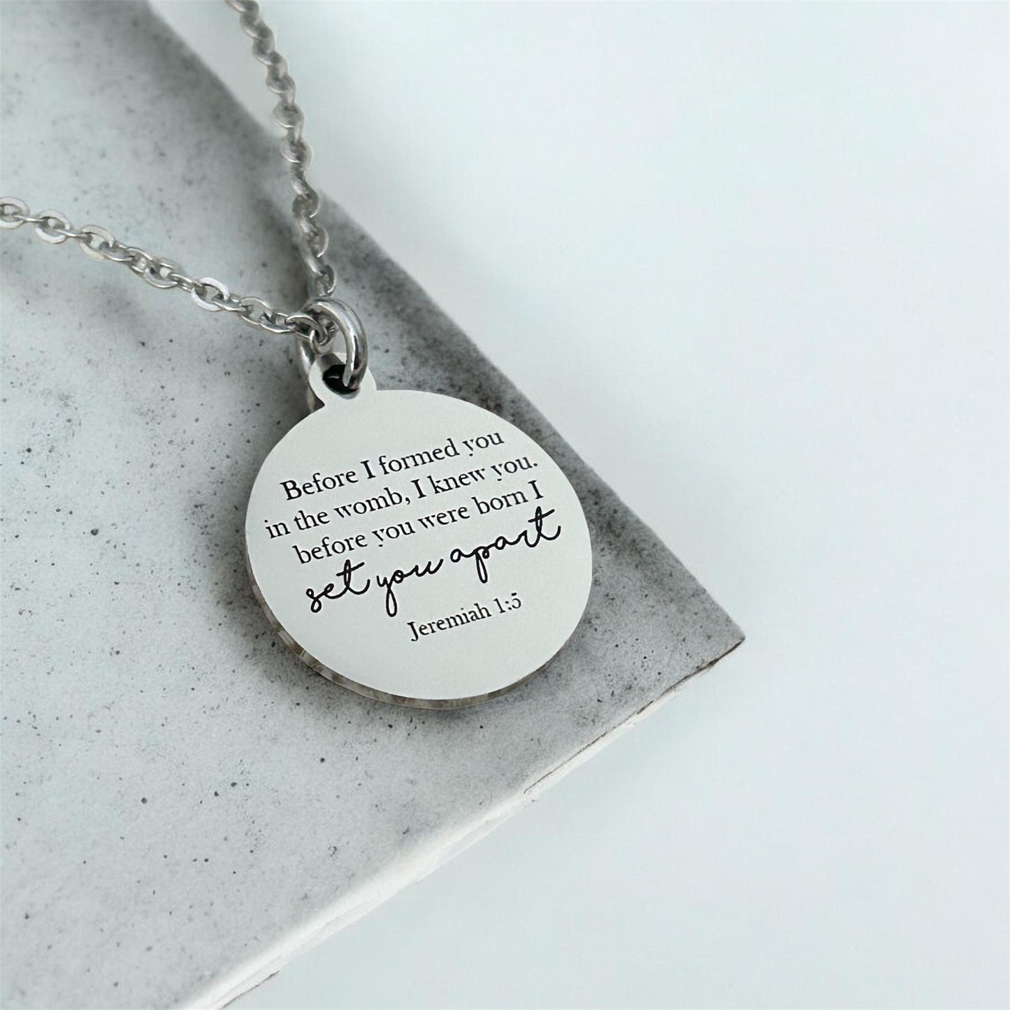 Before I formed you I Knew You Jeremiah 1:5 Bible Verse Necklace Engraved Charm Personalized Christian Necklace Christian Gifts