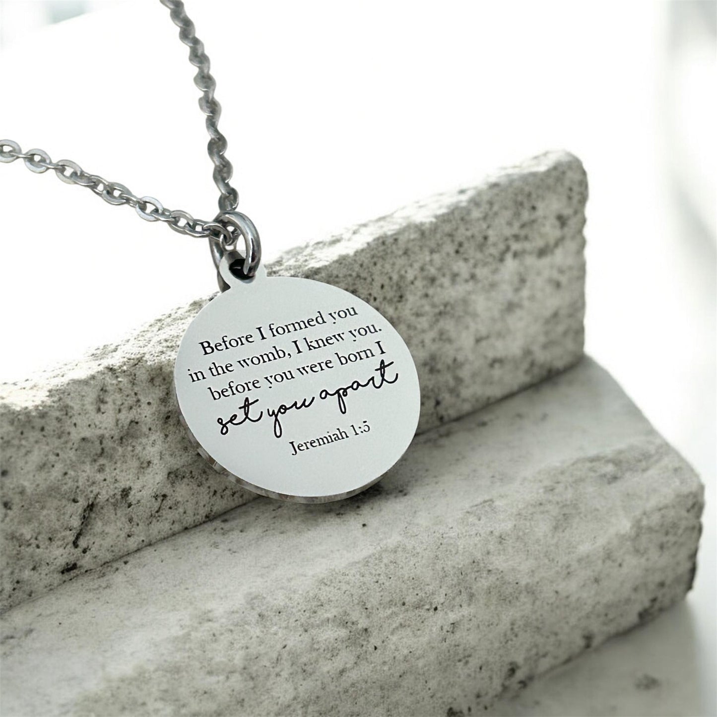 Before I formed you I Knew You Jeremiah 1:5 Bible Verse Necklace Engraved Charm Personalized Christian Necklace Christian Gifts