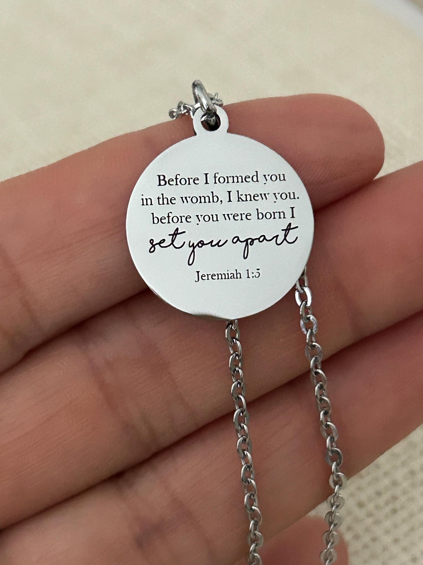 Before I formed you I Knew You Jeremiah 1:5 Bible Verse Necklace Engraved Charm Personalized Christian Necklace Christian Gifts
