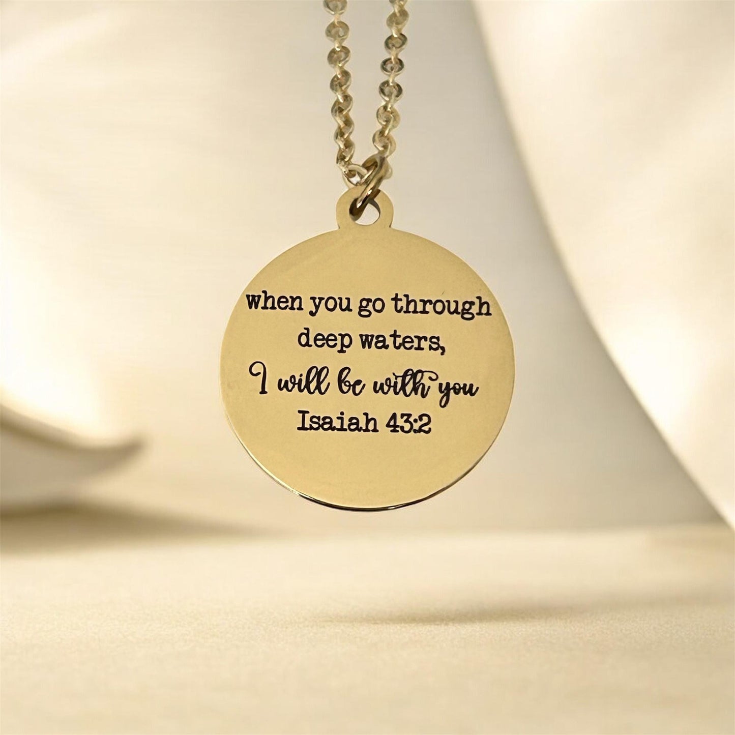 Isaiah 43:2 Bible Verse Necklace When you go through deep waters Christian Gifts Motivational Necklace