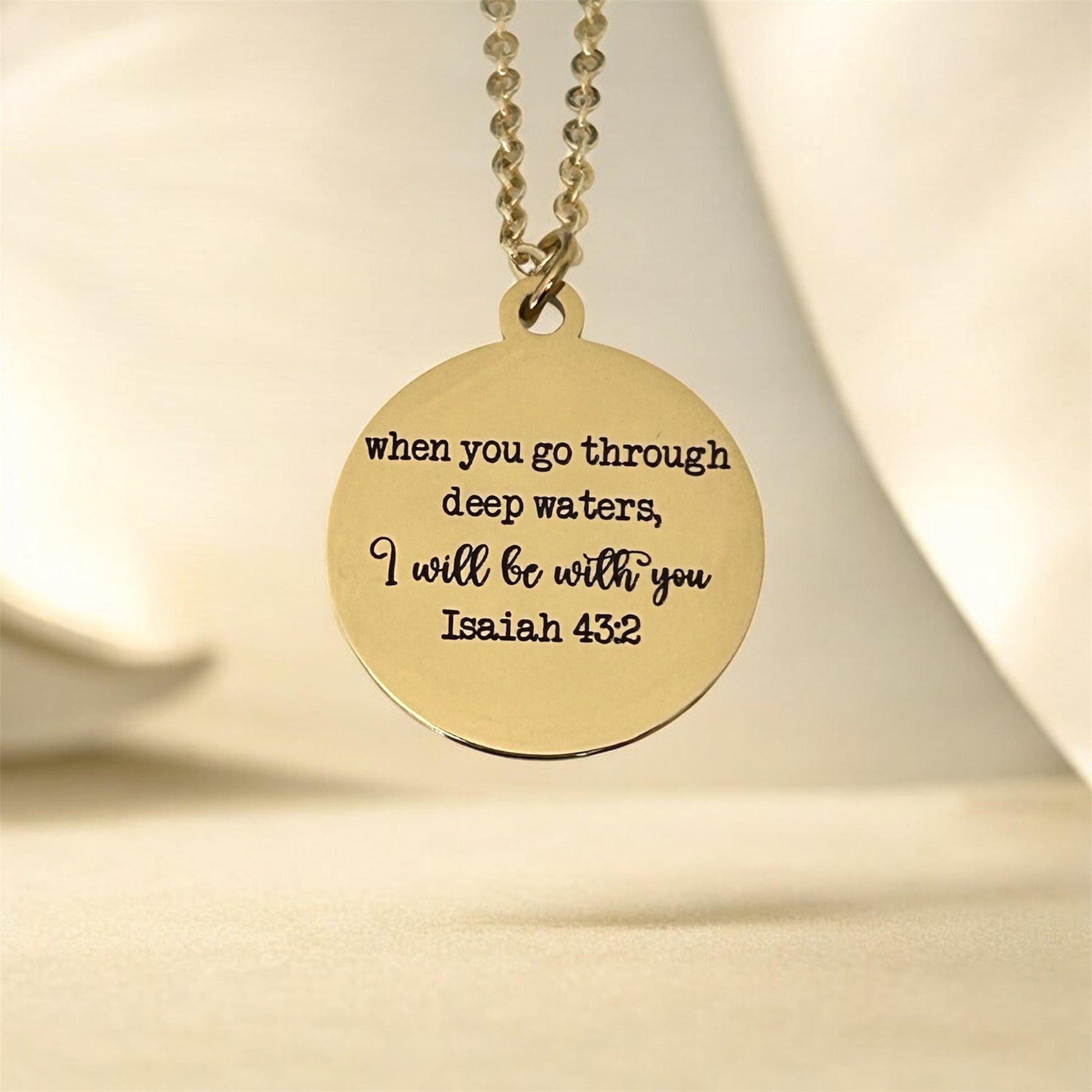 Isaiah 43:2 Bible Verse Necklace When you go through deep waters Christian Gifts Motivational Necklace