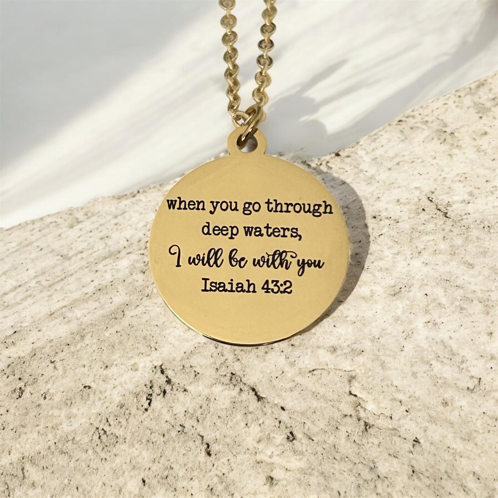 Isaiah 43:2 Bible Verse Necklace When you go through deep waters Christian Gifts Motivational Necklace
