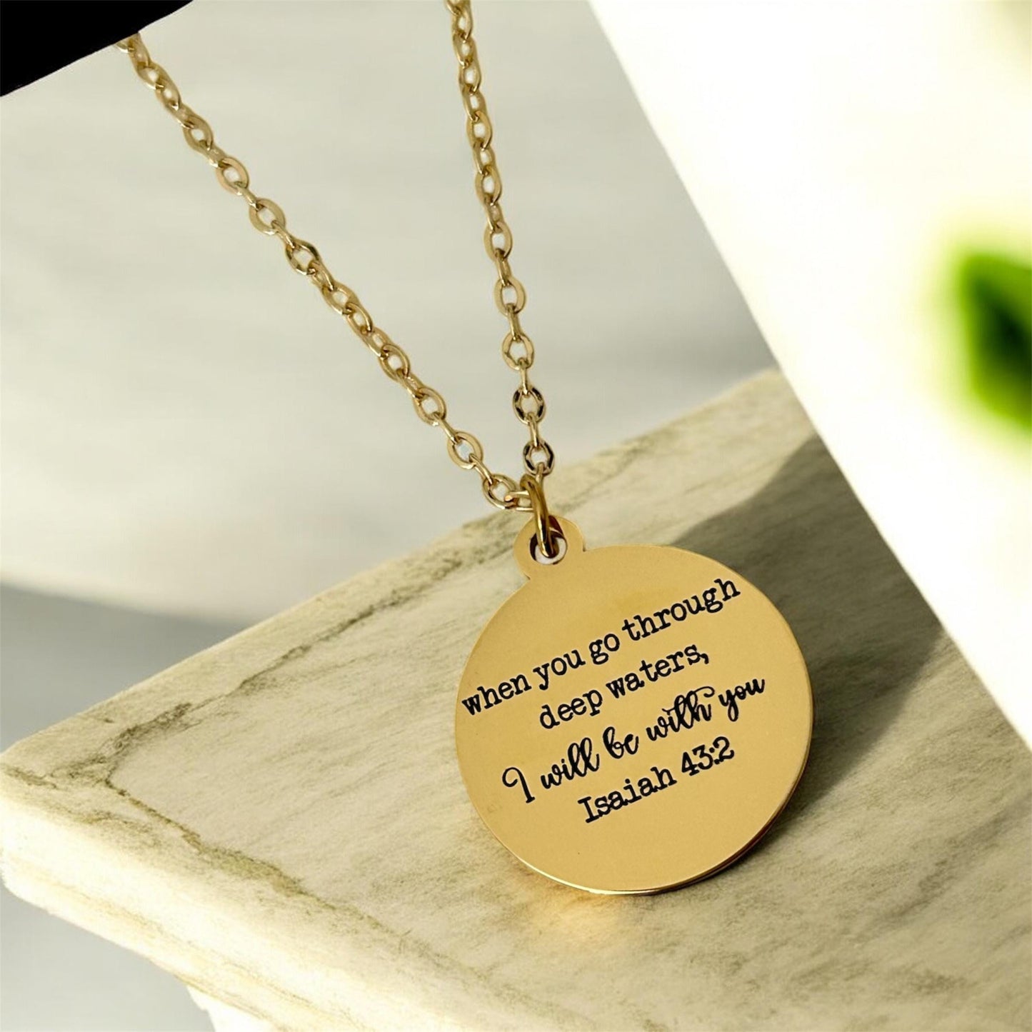 Isaiah 43:2 Bible Verse Necklace When you go through deep waters Christian Gifts Motivational Necklace