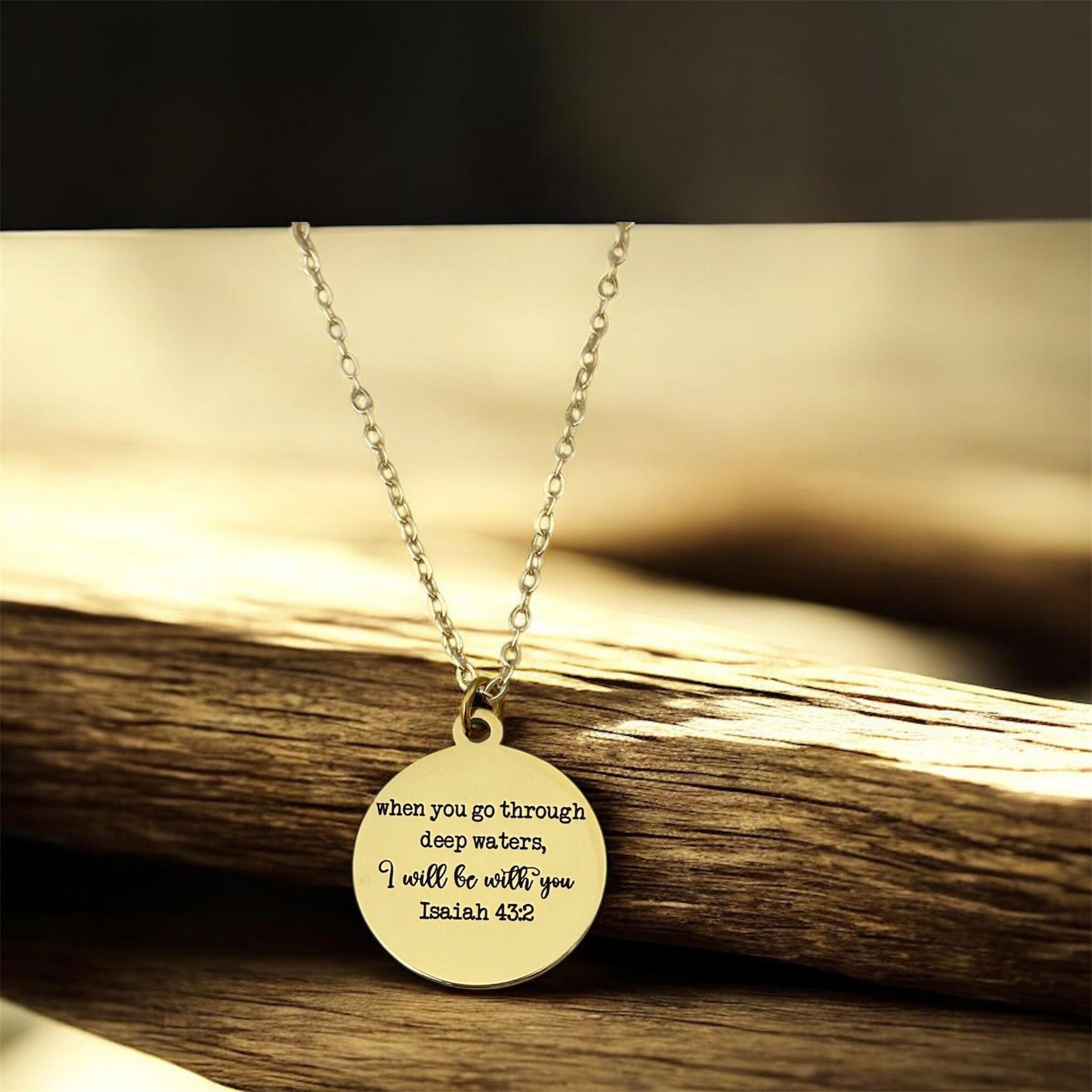 Isaiah 43:2 Bible Verse Necklace When you go through deep waters Christian Gifts Motivational Necklace