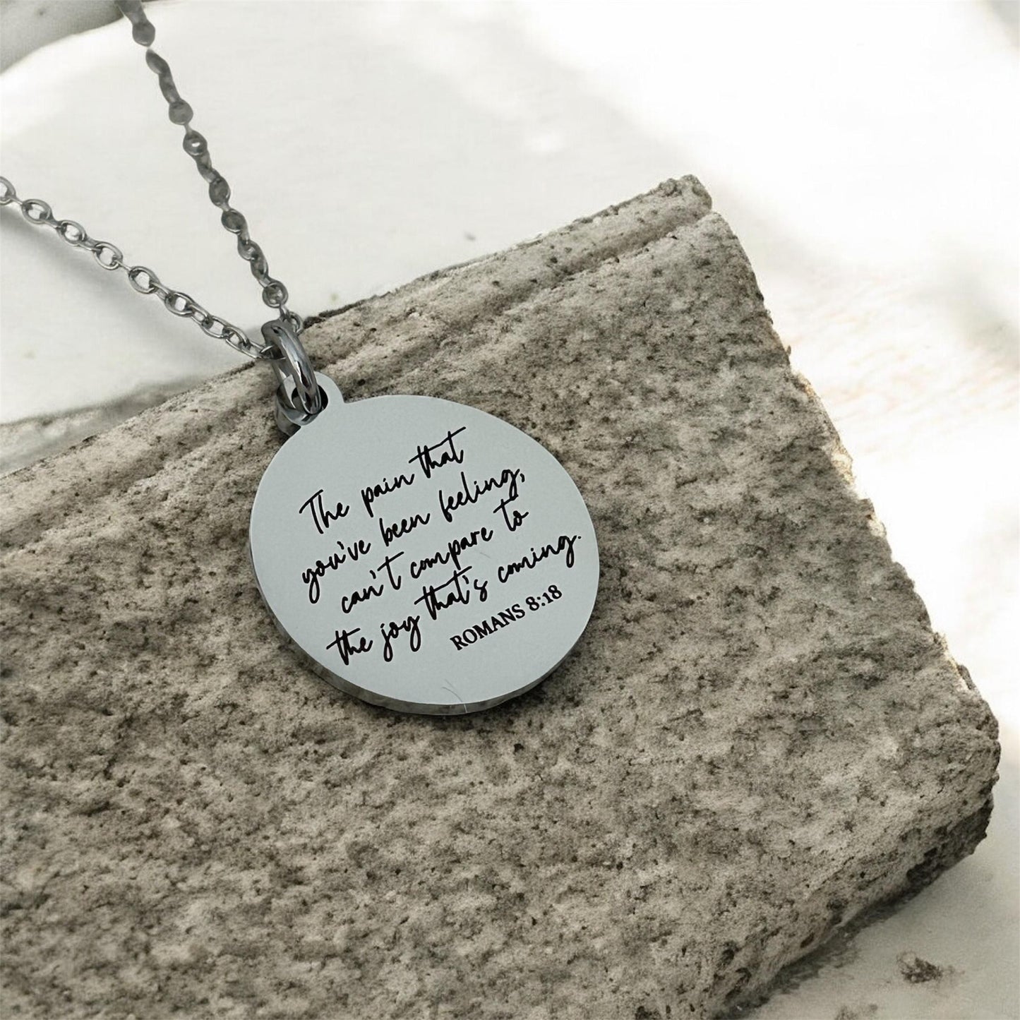 Romans 8:18 Necklace, The Pain You’ve Been Feeling Can’t Compare Necklace, Christian Encouragement Gift, Faith Jewelry for Women, Bible Vers