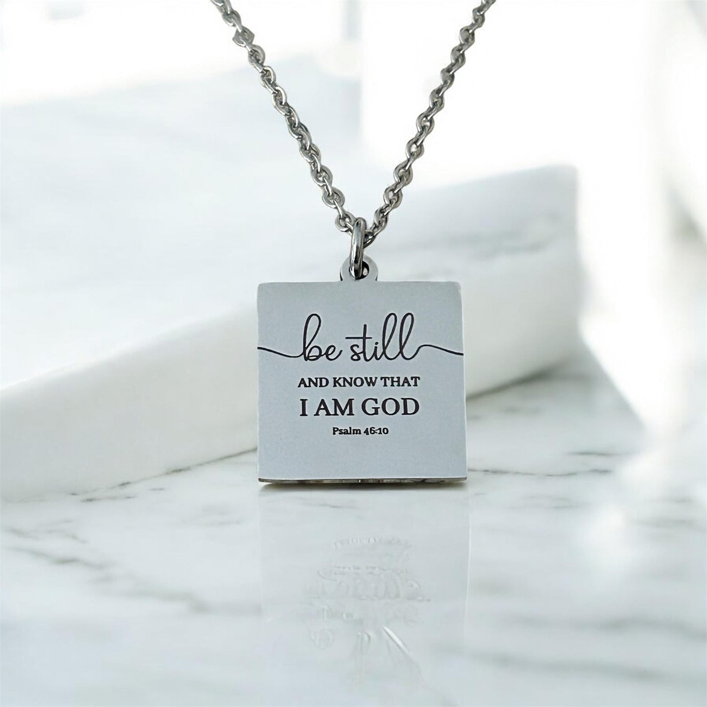 Be Still Necklace, Psalm 46:10 Necklace, Christian Necklace for Women, Faith Jewelry Gift, Inspirational Bible Verse Pendant, Stainless Stee