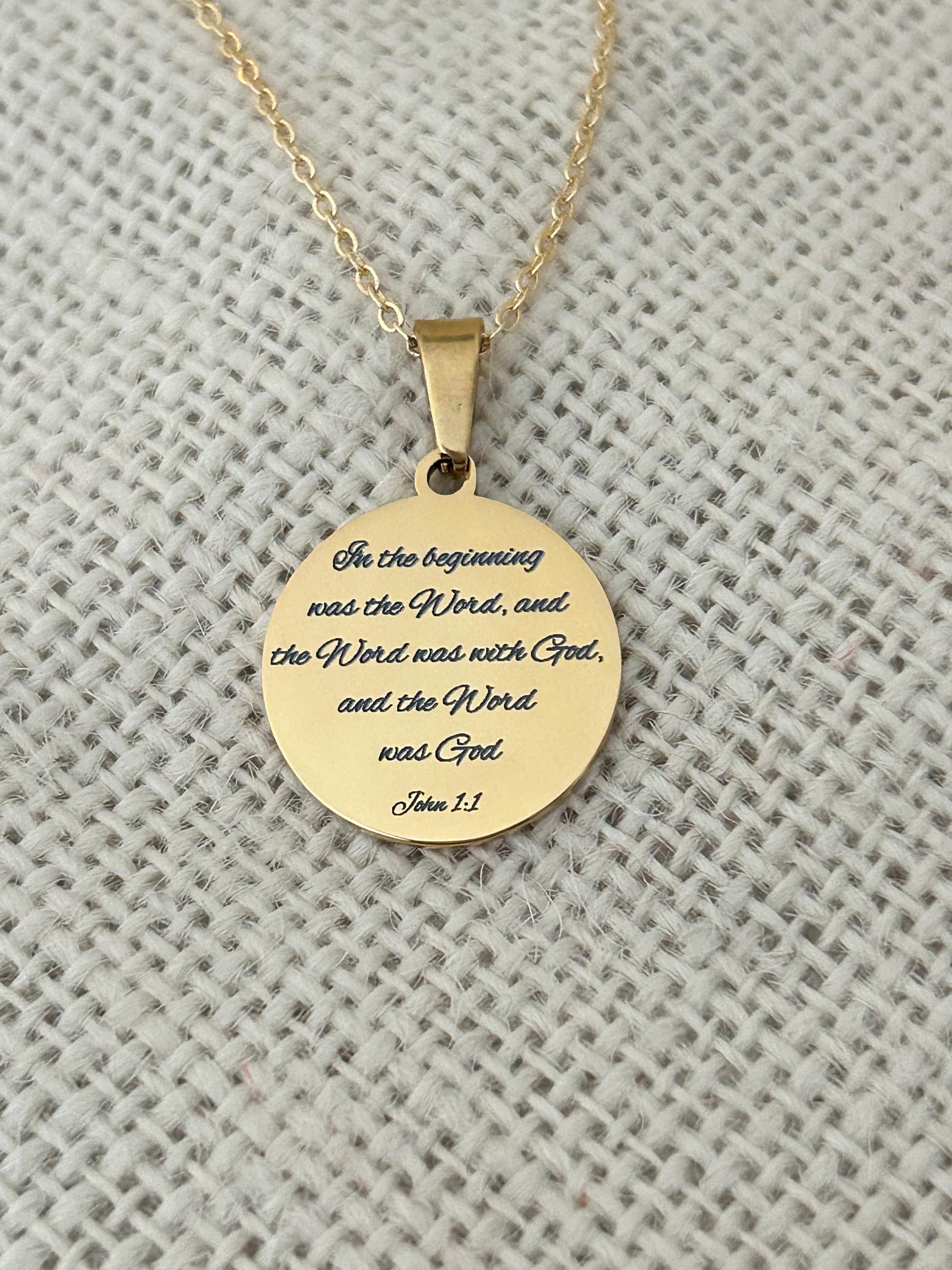 Personalized Necklace Christian Gifts In the beginning was The Word John 1:1 Scripture Charms