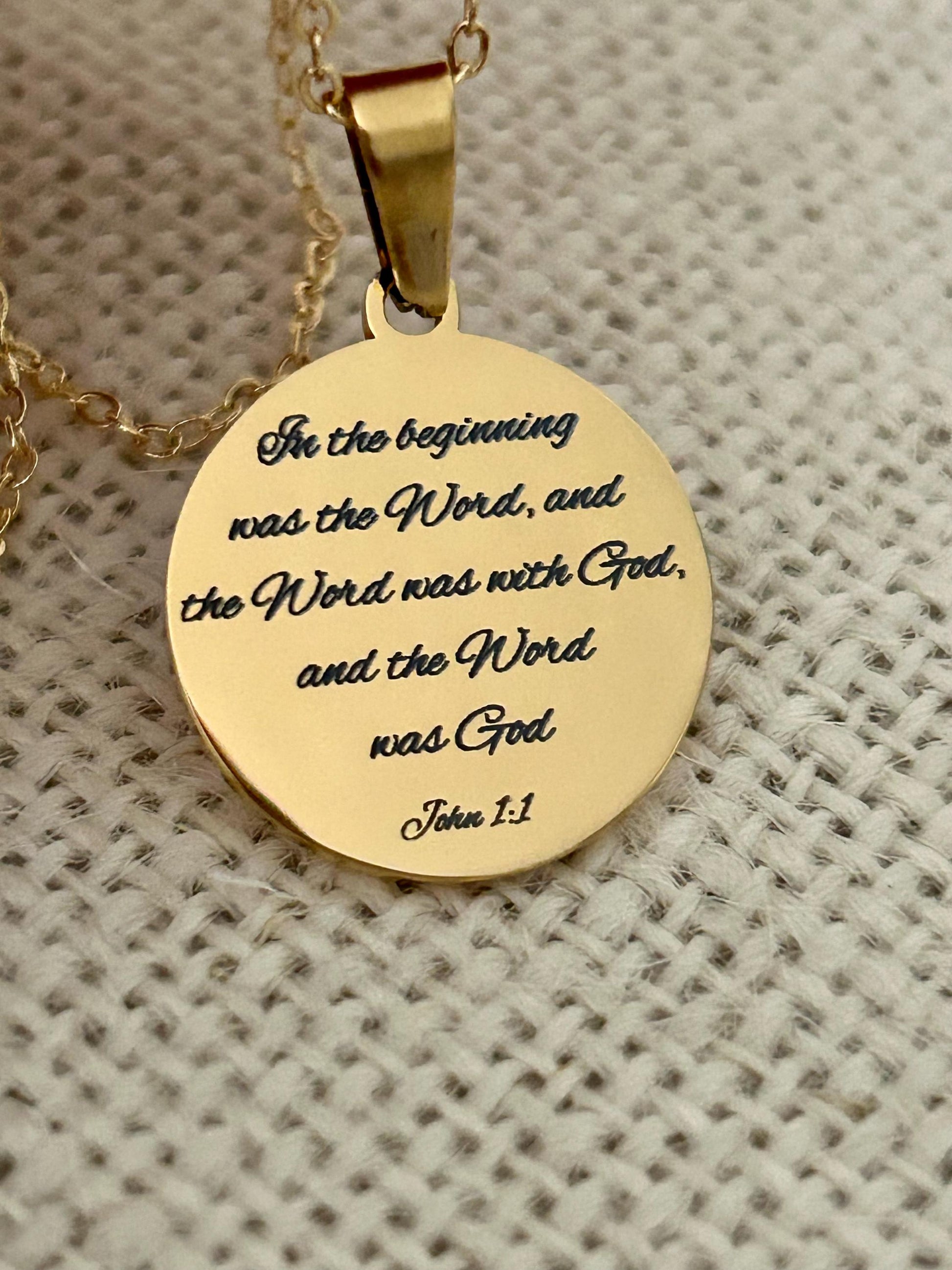 Personalized Necklace Christian Gifts In the beginning was The Word John 1:1 Scripture Charms