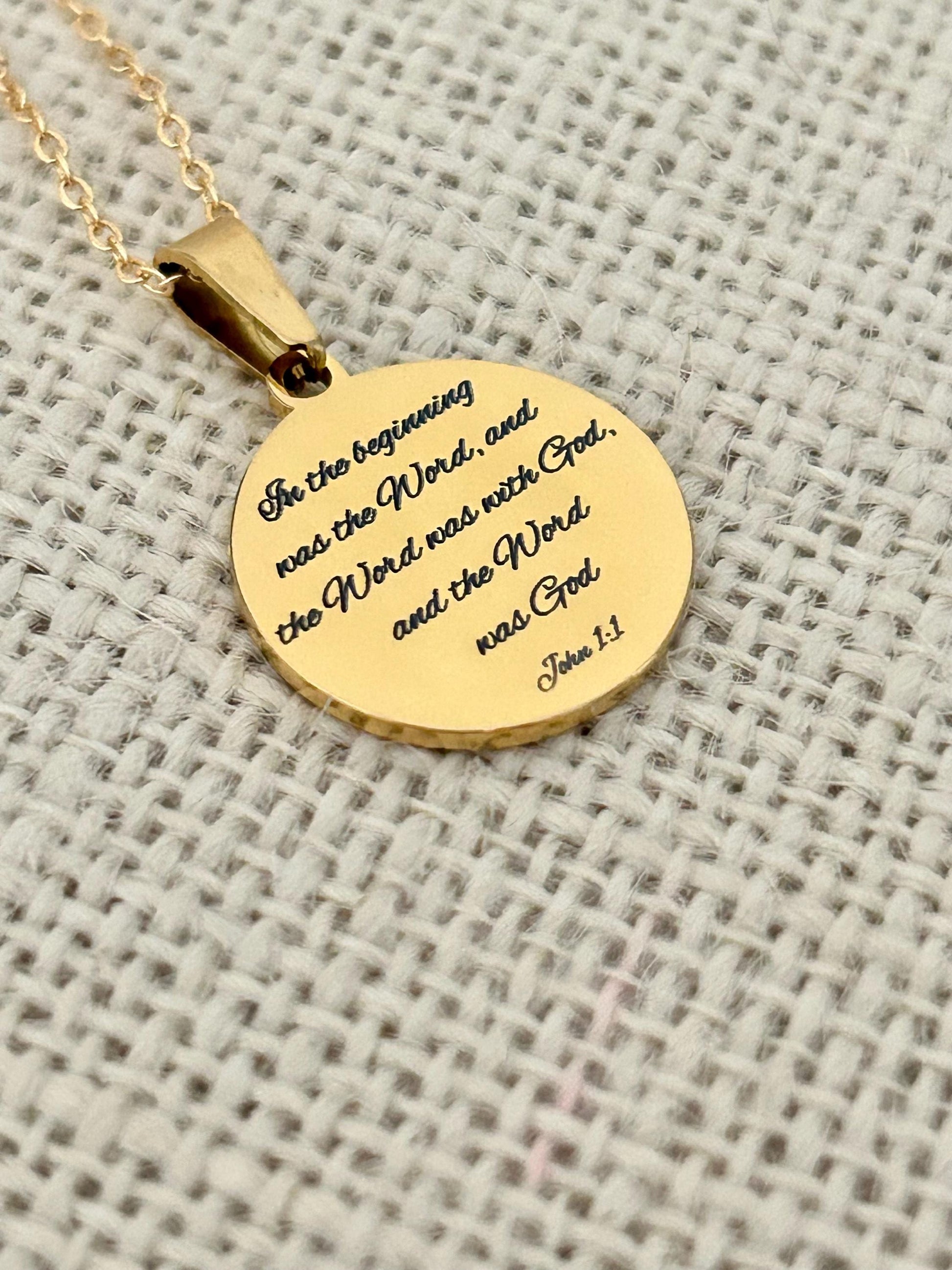 Personalized Necklace Christian Gifts In the beginning was The Word John 1:1 Scripture Charms