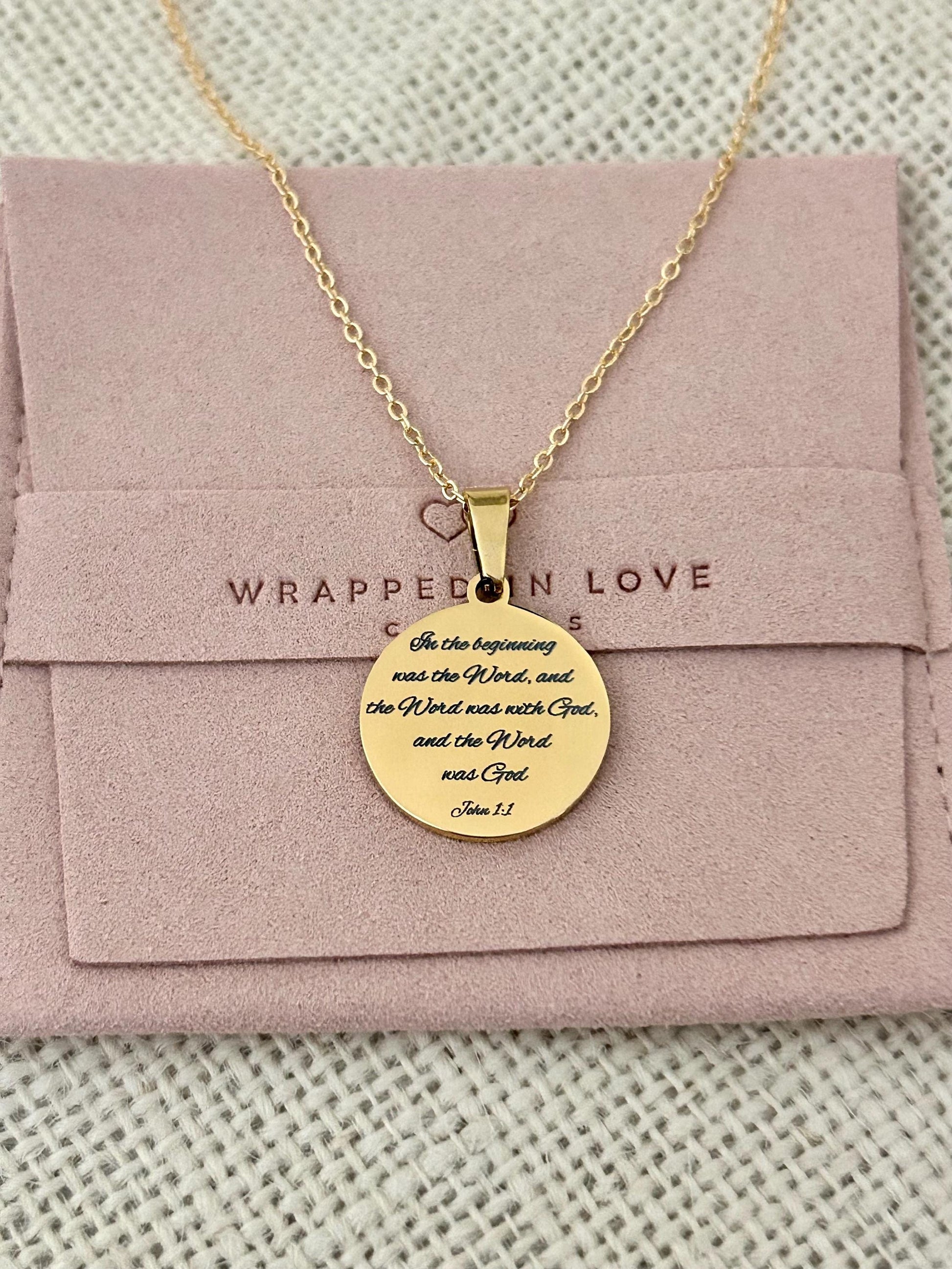 Personalized Necklace Christian Gifts In the beginning was The Word John 1:1 Scripture Charms