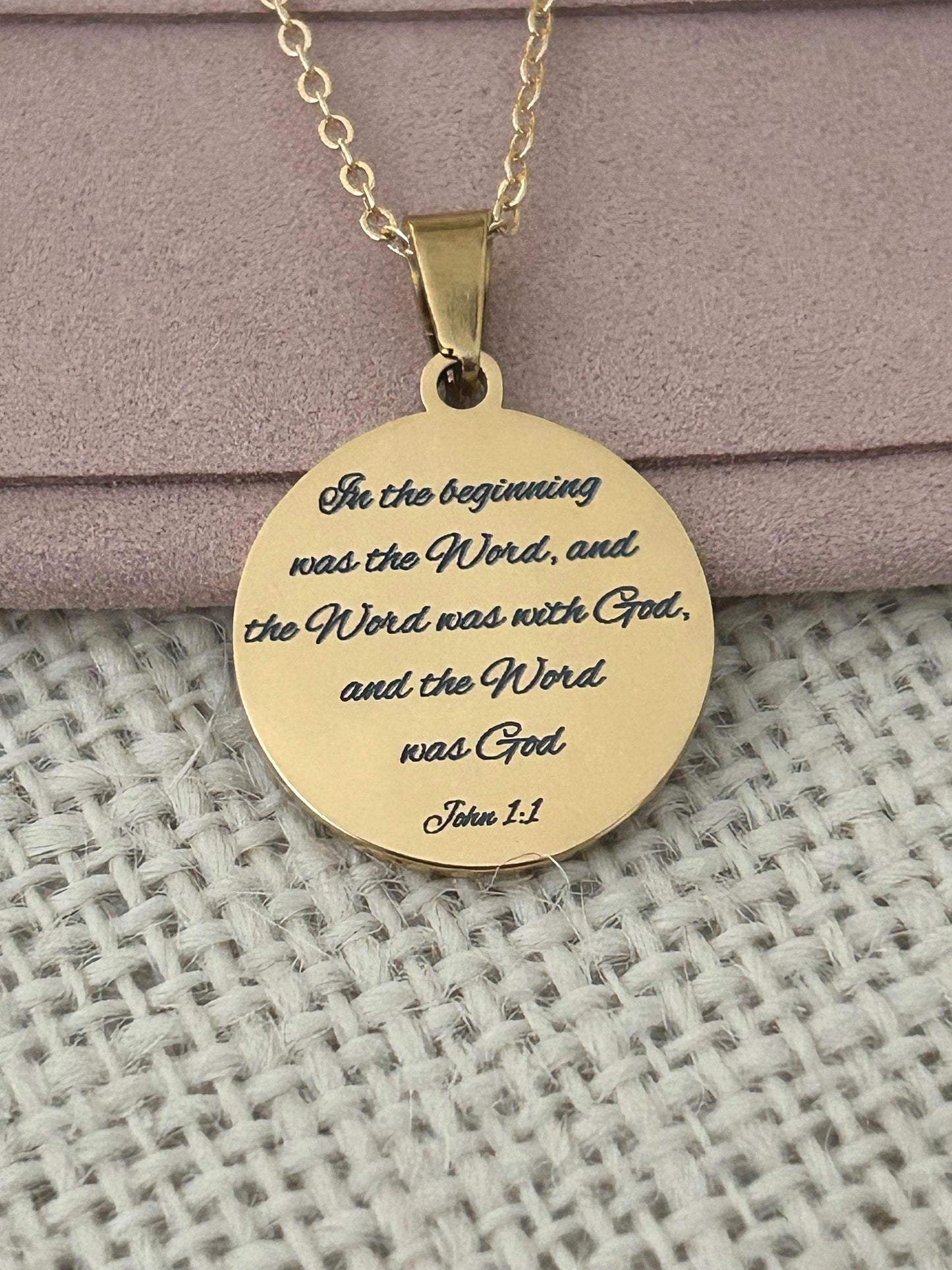Personalized Necklace Christian Gifts In the beginning was The Word John 1:1 Scripture Charms